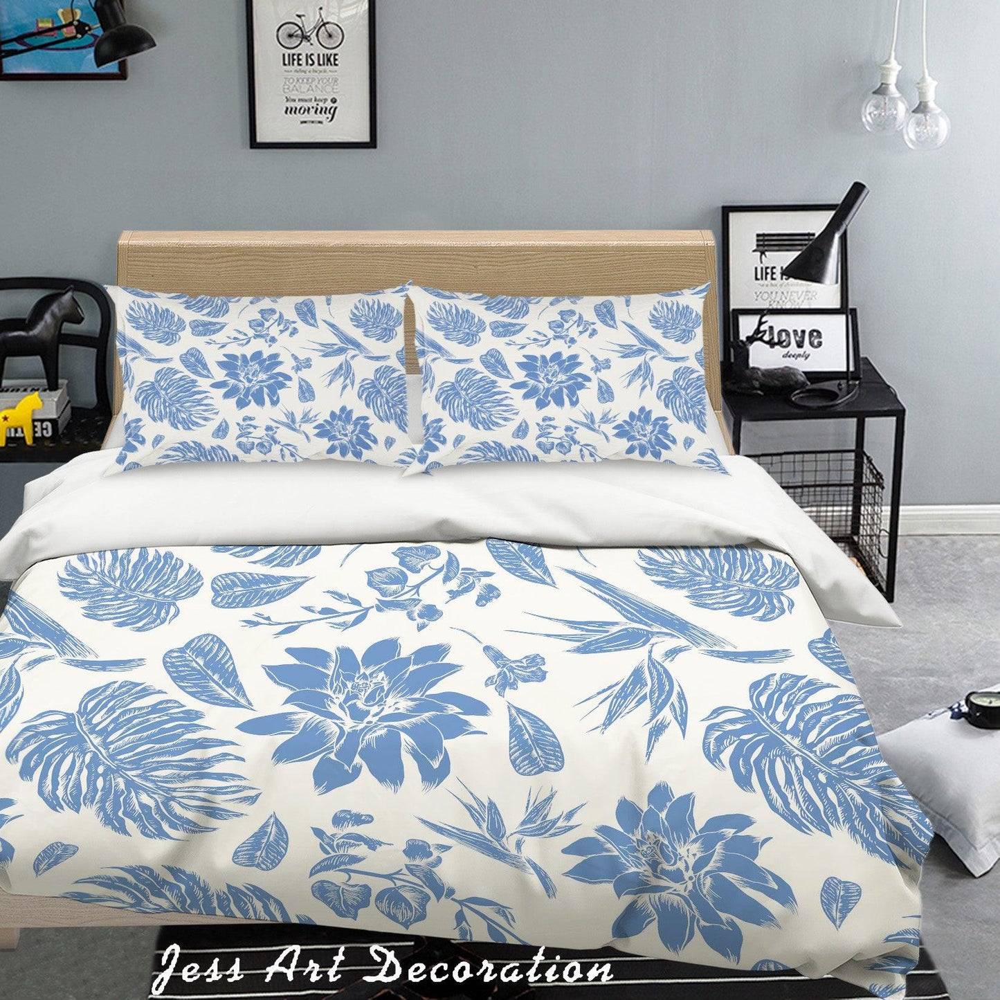 3D Blue Flowers Quilt Cover Set Bedding Set Pillowcases 79