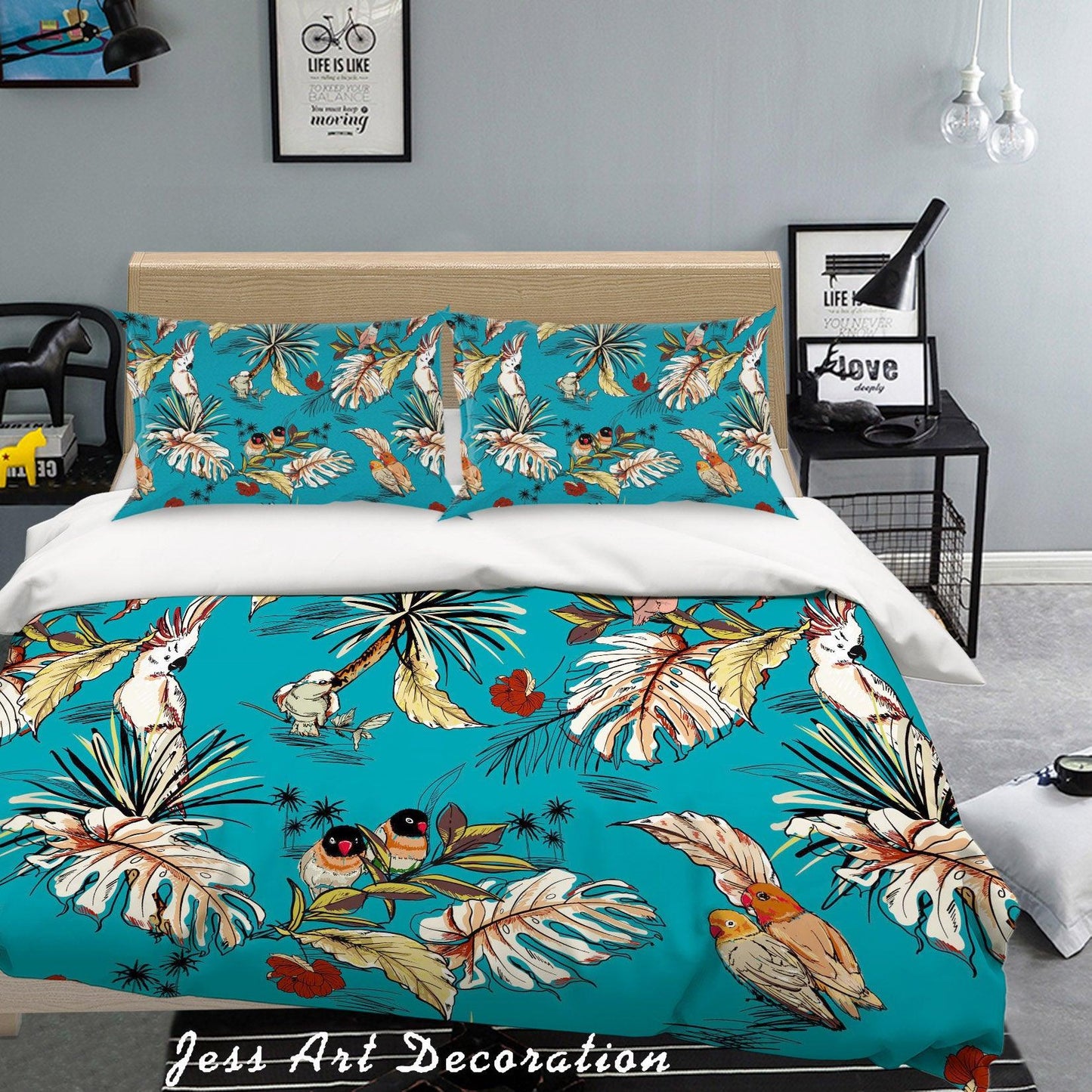 3D Blue Leaves Flowers Quilt Cover Set Bedding Set Pillowcases 63