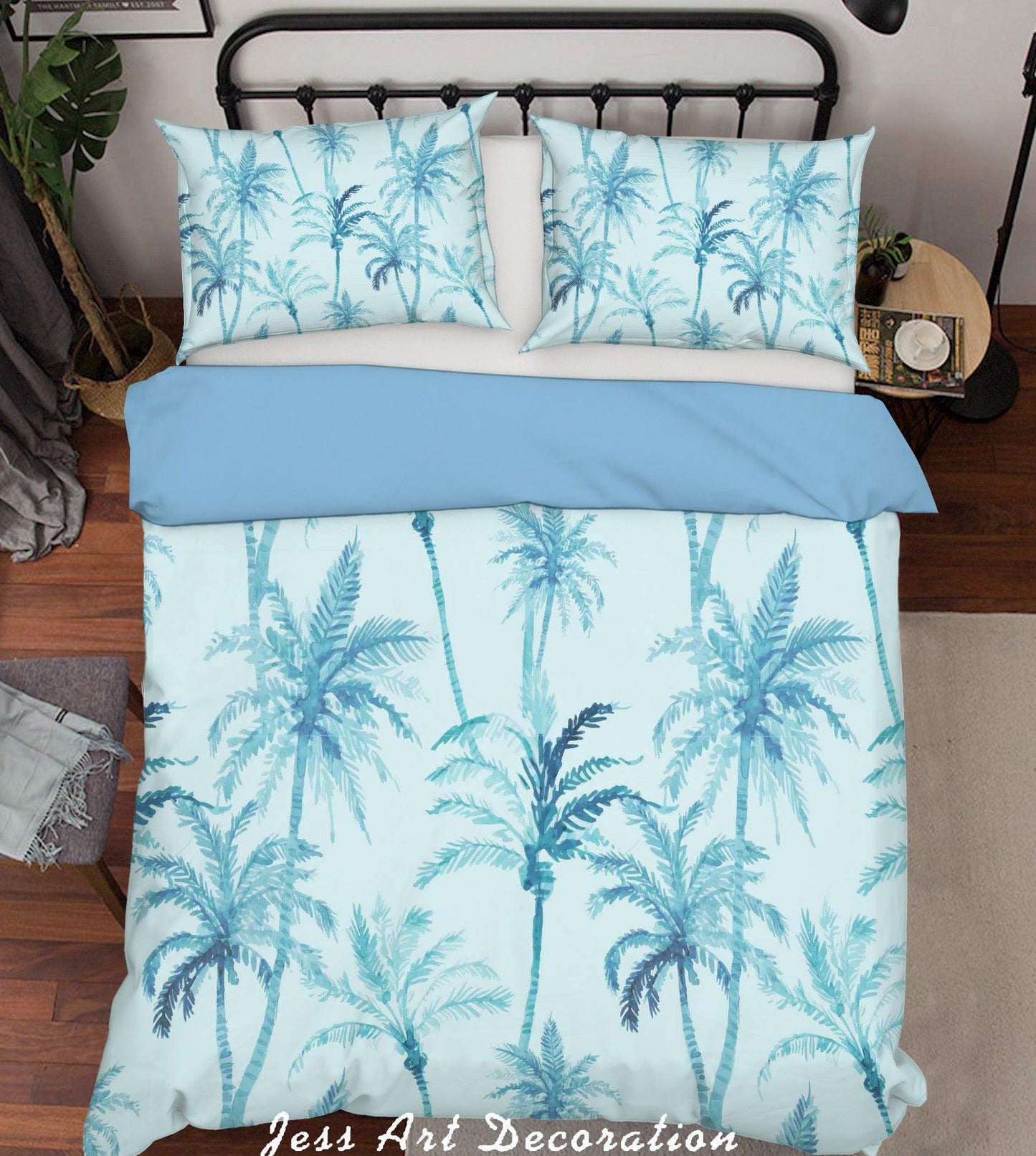3D Blue Tropical Plant Quilt Cover Set Bedding Set Pillowcases 90