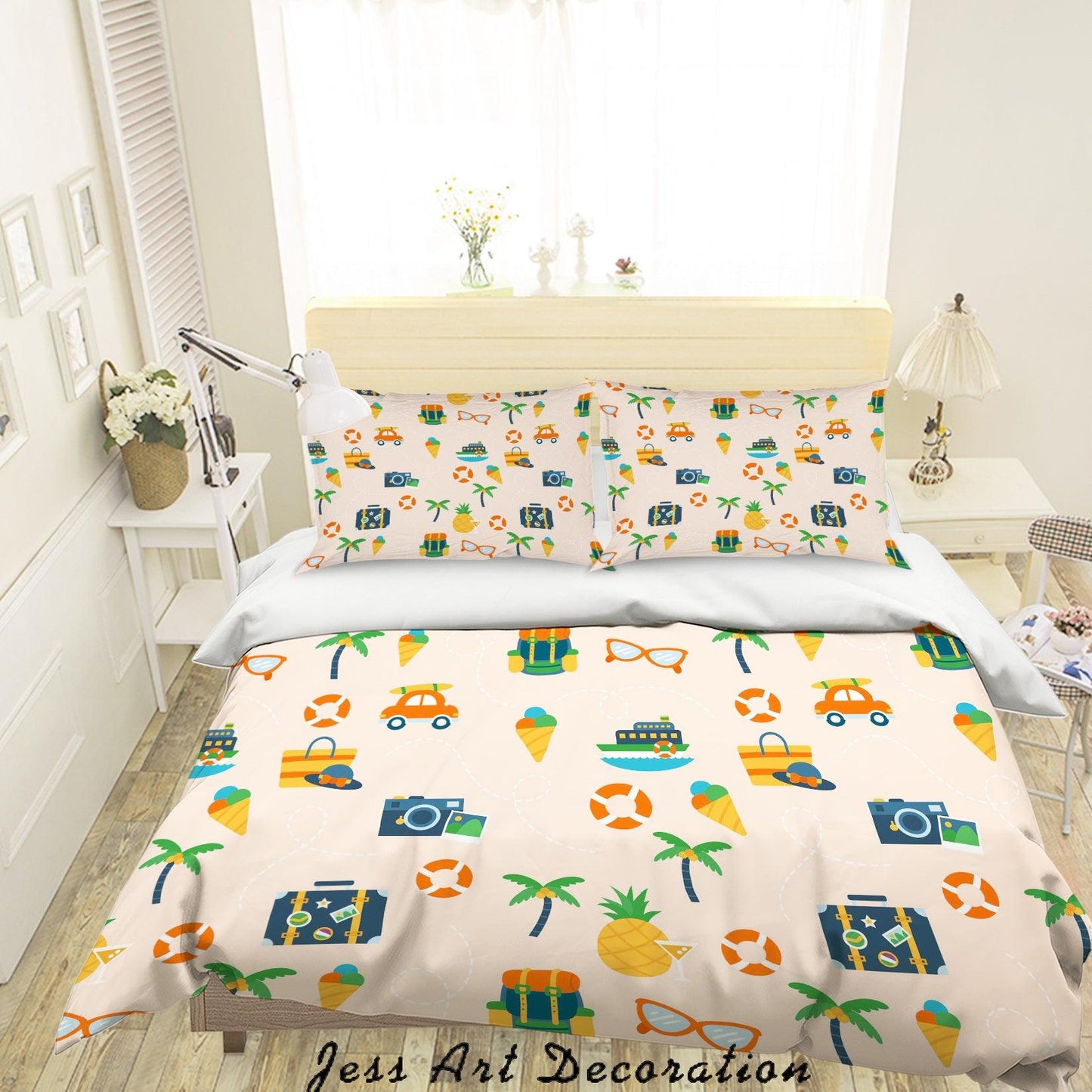 3D Cartoon Camera Boat Quilt Cover Set Bedding Set Pillowcases 46