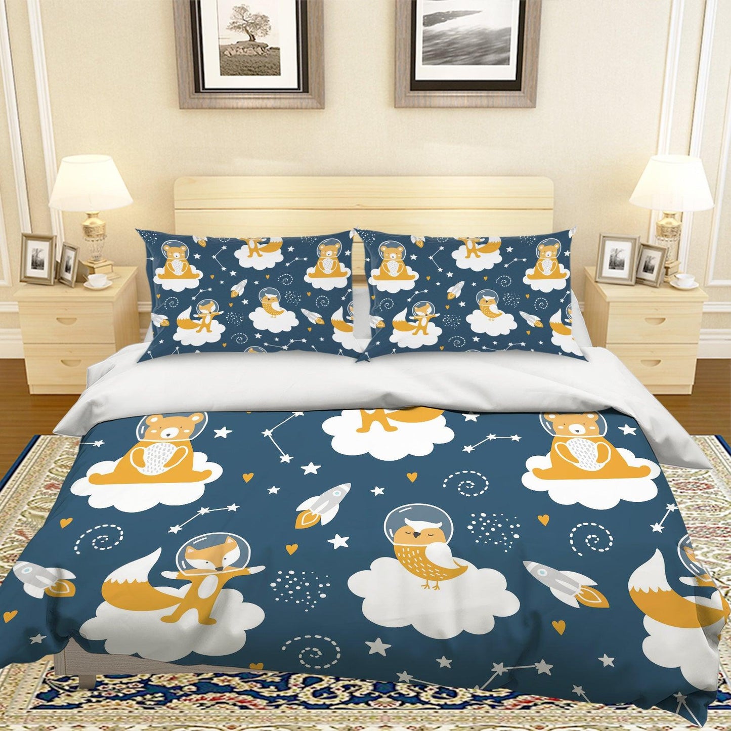 3D Cartoon Animal White Cloud Quilt Cover Set Bedding Set Pillowcases 94