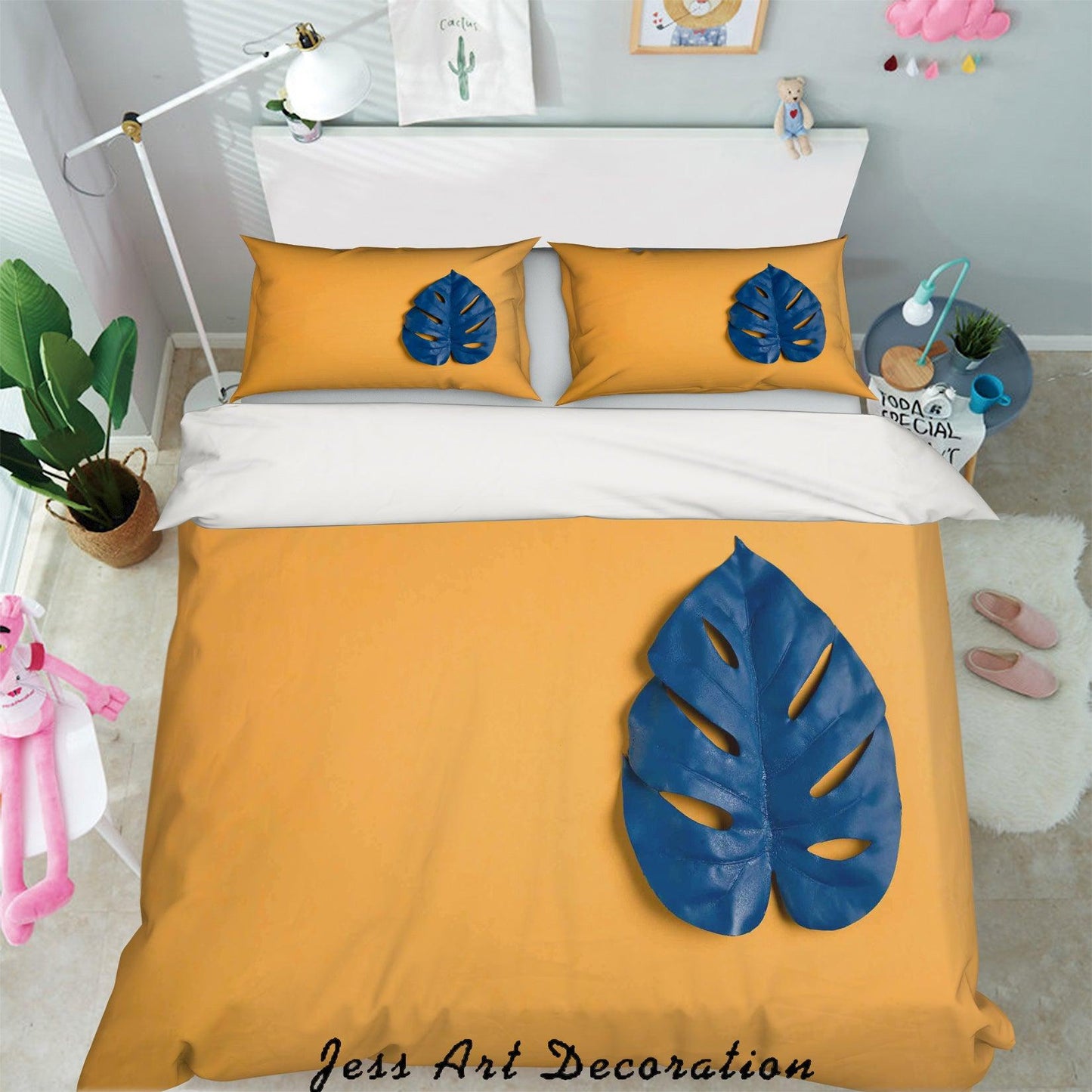 3D Blue Palm Leaves Quilt Cover Set Bedding Set Pillowcases 44
