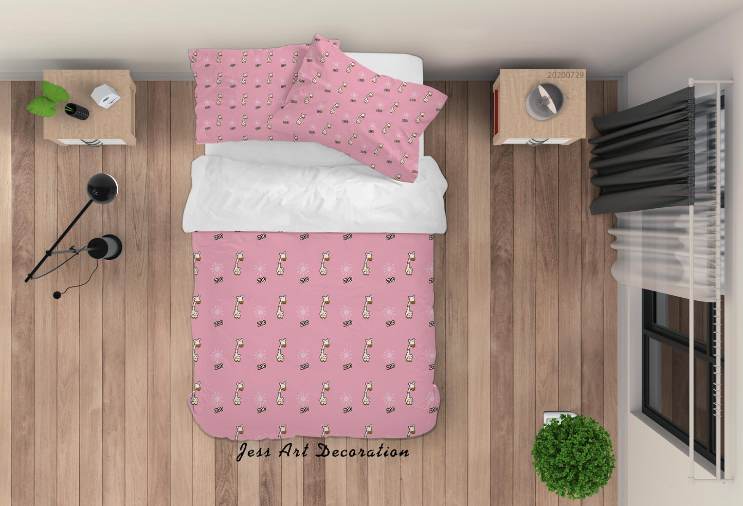 3D Cartoon Pink Giraffe Quilt Cover Set Bedding Set Duvet Cover Pillowcases LXL 134