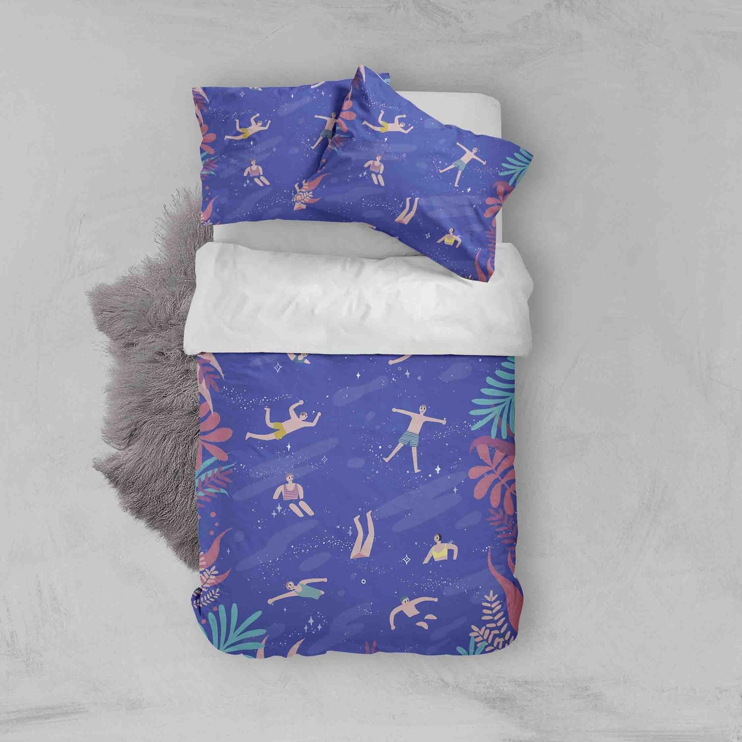 3D Blue Swimmer Star Leaves Quilt Cover Set Bedding Set Pillowcases 14