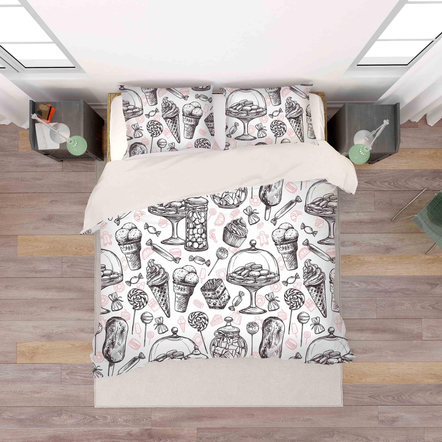 3D Black White Ice Cream Dessert Lollipop Quilt Cover Set Bedding Set Pillowcases 52