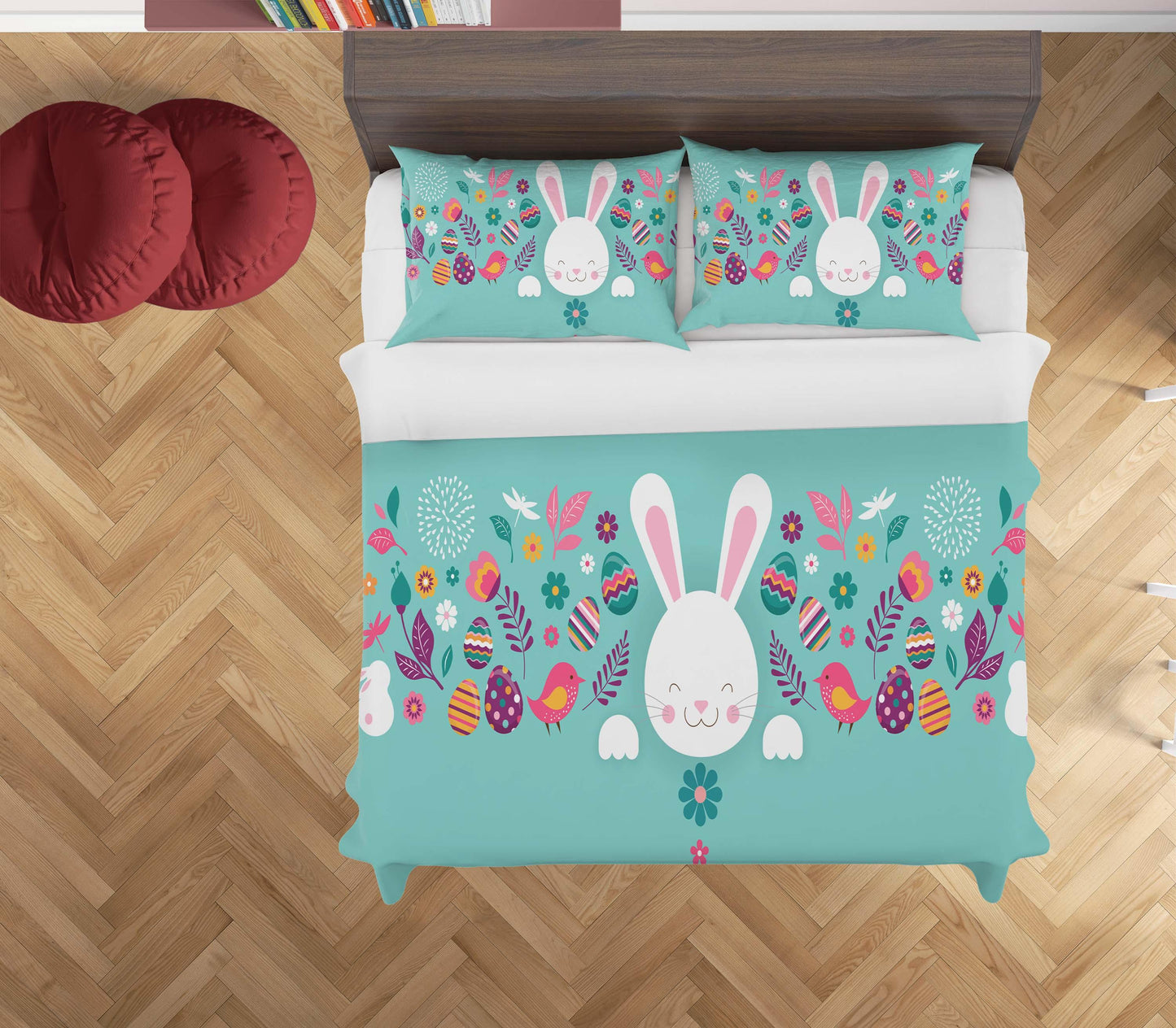 3D Blue Rabbit Birds Floral Eggs Quilt Cover Set Bedding Set Duvet Cover Pillowcases SF44