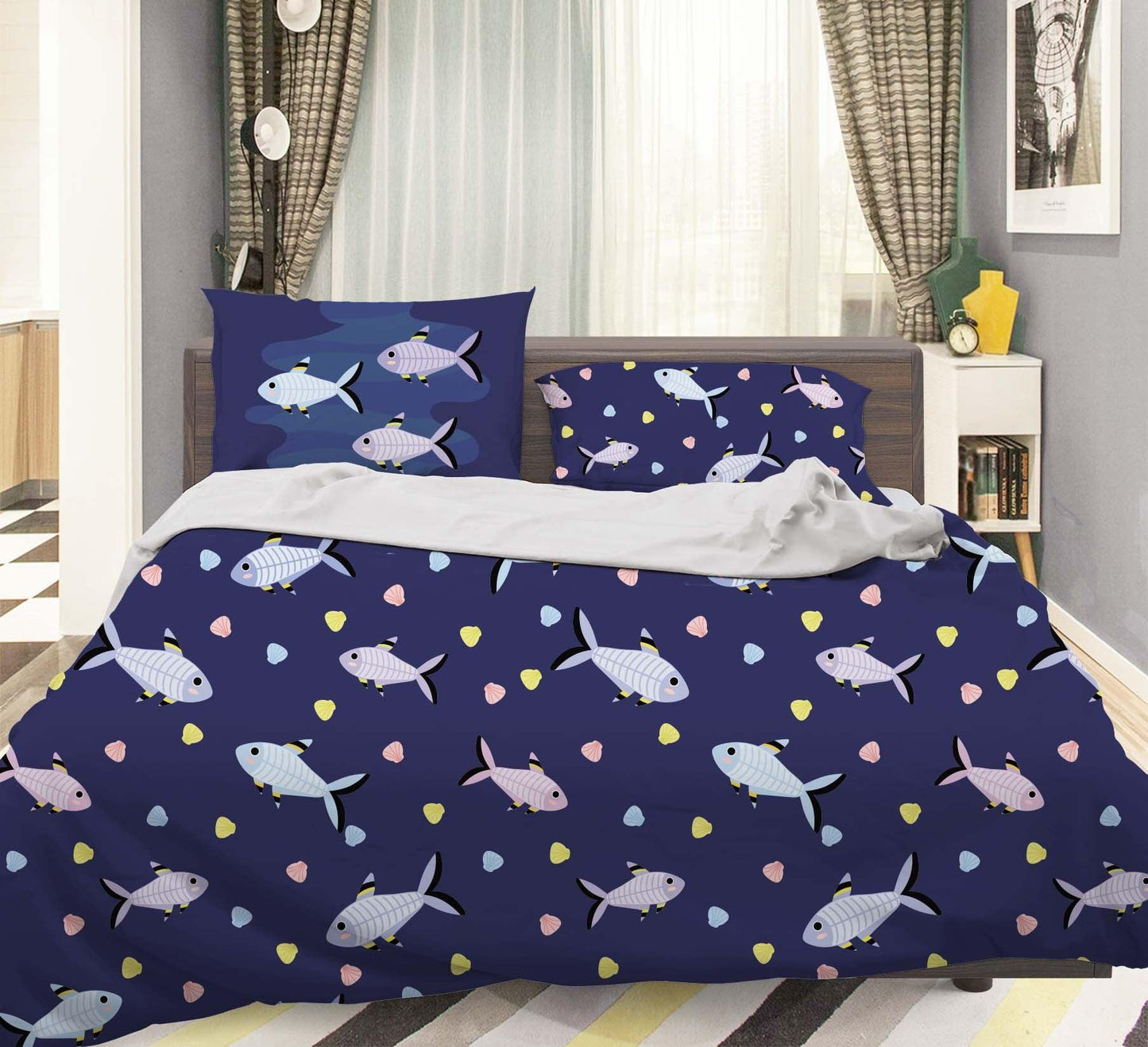 3D Blue Cartoon Fish Quilt Cover Set Bedding Set Pillowcases 20