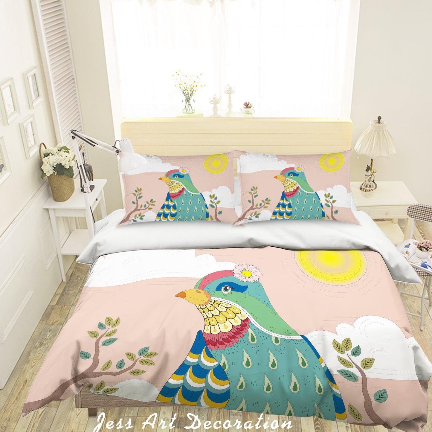 3D Cartoon Bird Green Quilt Cover Set Bedding Set Pillowcases 73
