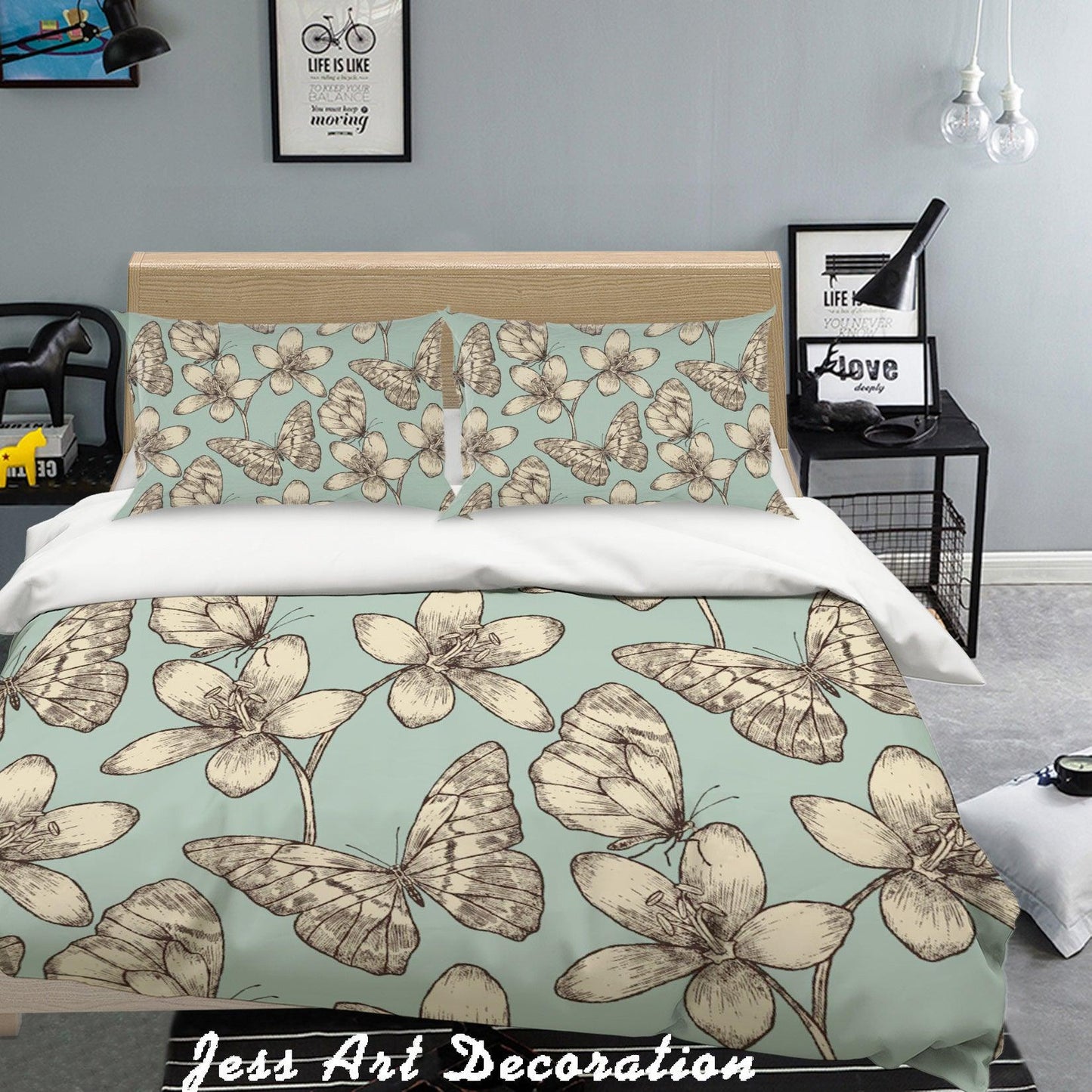 3D Black White Flowers Butterfly Pattern Quilt Cover Set Bedding Set Pillowcases 70