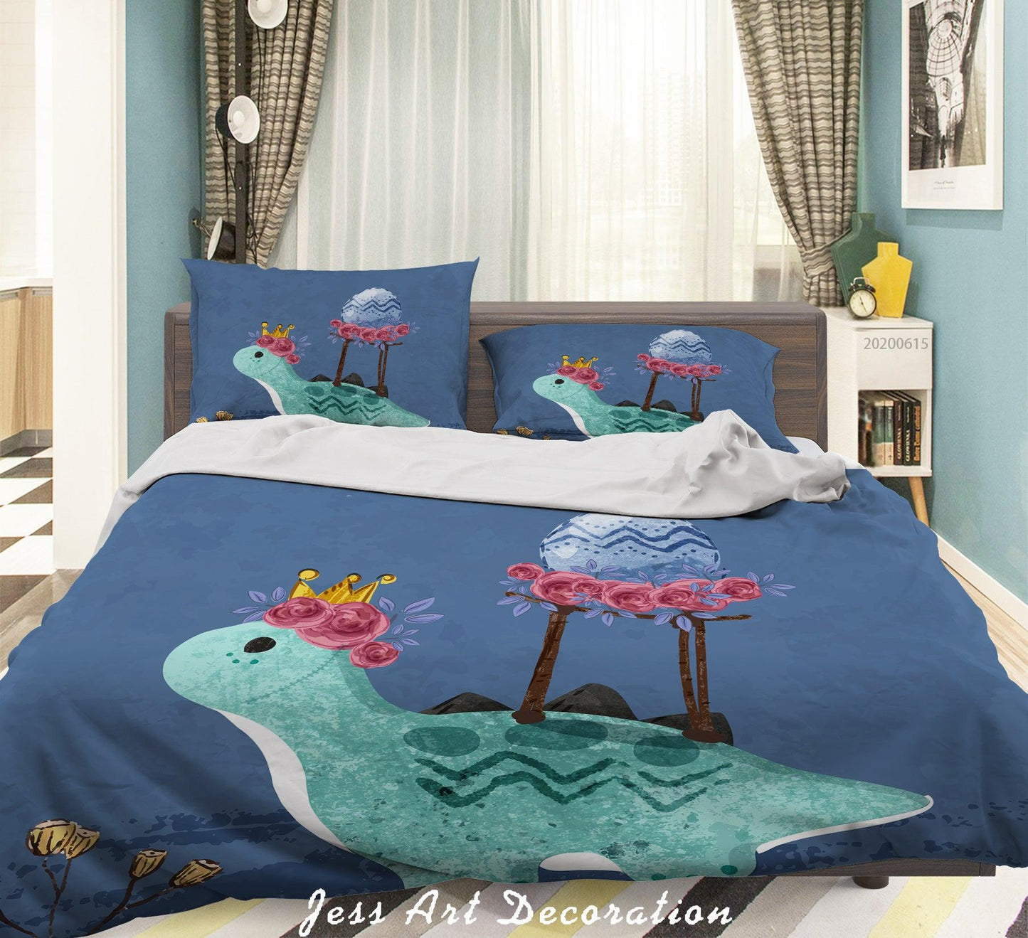 3D Blue Dinosaur Egg Quilt Cover Set Bedding Set Duvet Cover Pillowcases SF22