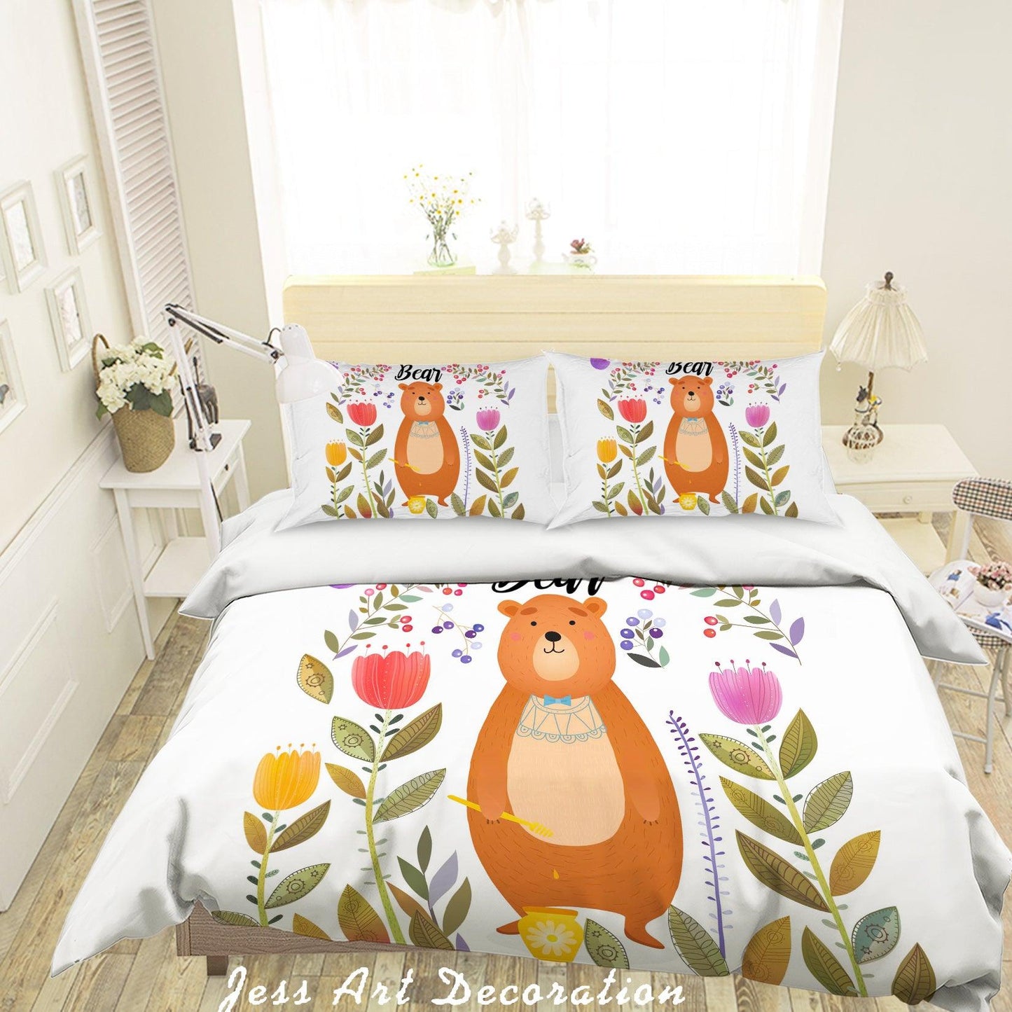3D Cartoon Bear Flower Quilt Cover Set Bedding Set Pillowcases 53
