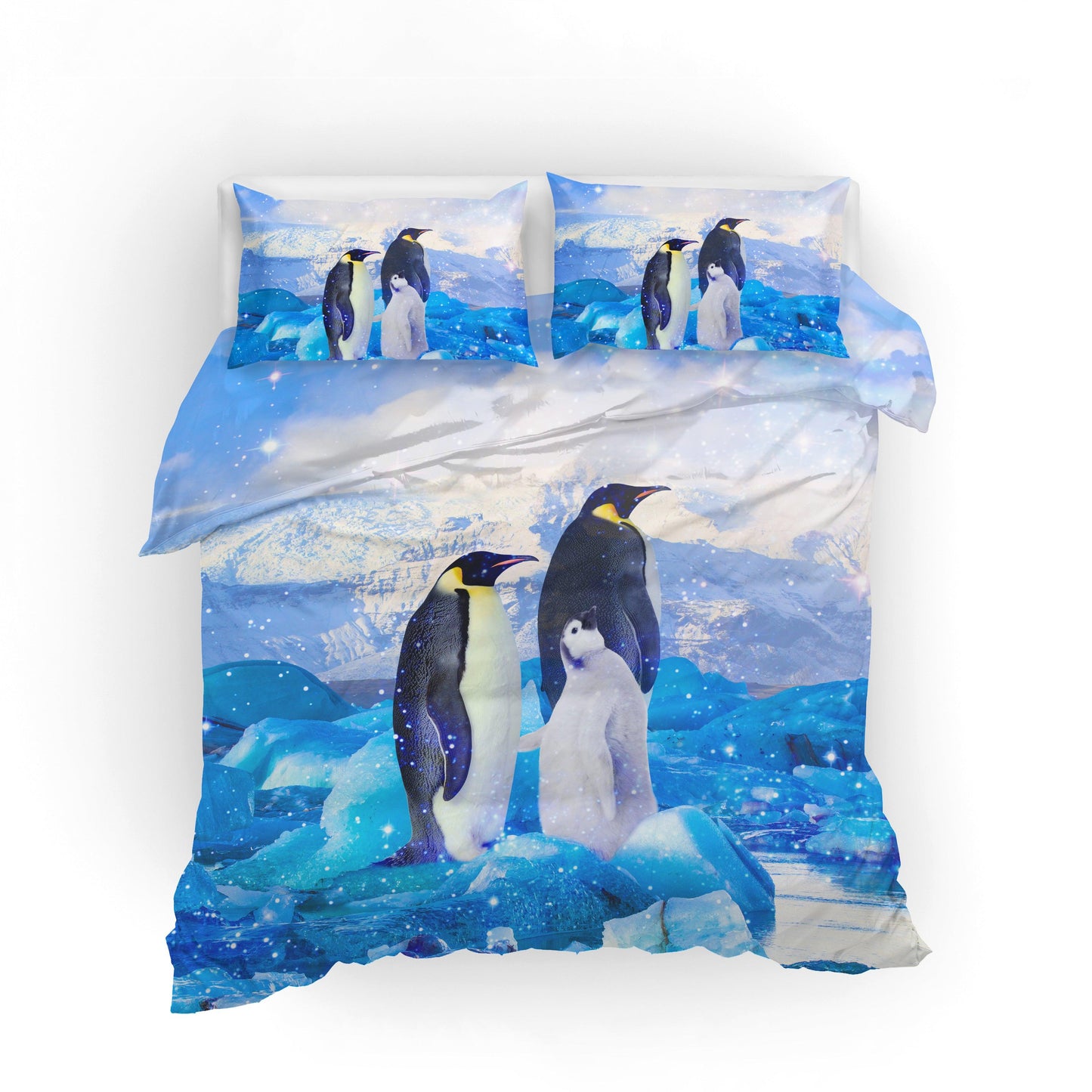 3D Blue Penguin Glacier Quilt Cover Set Bedding Set Pillowcases 07