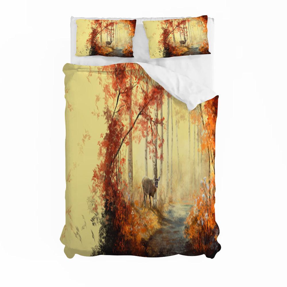 3D Autumn Forest Animal Elk Landscape Quilt Cover Set Bedding Set Duvet Cover Pillowcases 52