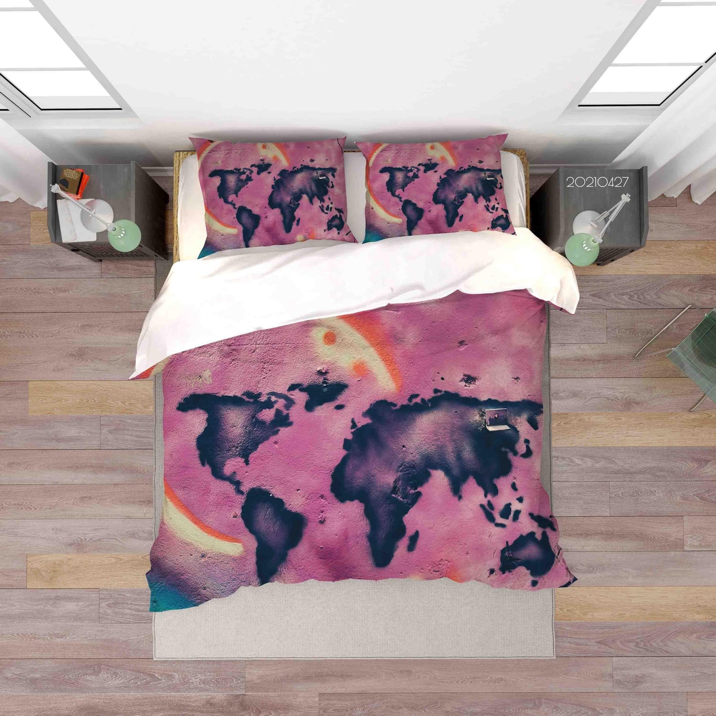 3D Abstract Pink Map Graffiti Quilt Cover Set Bedding Set Duvet Cover Pillowcases 123
