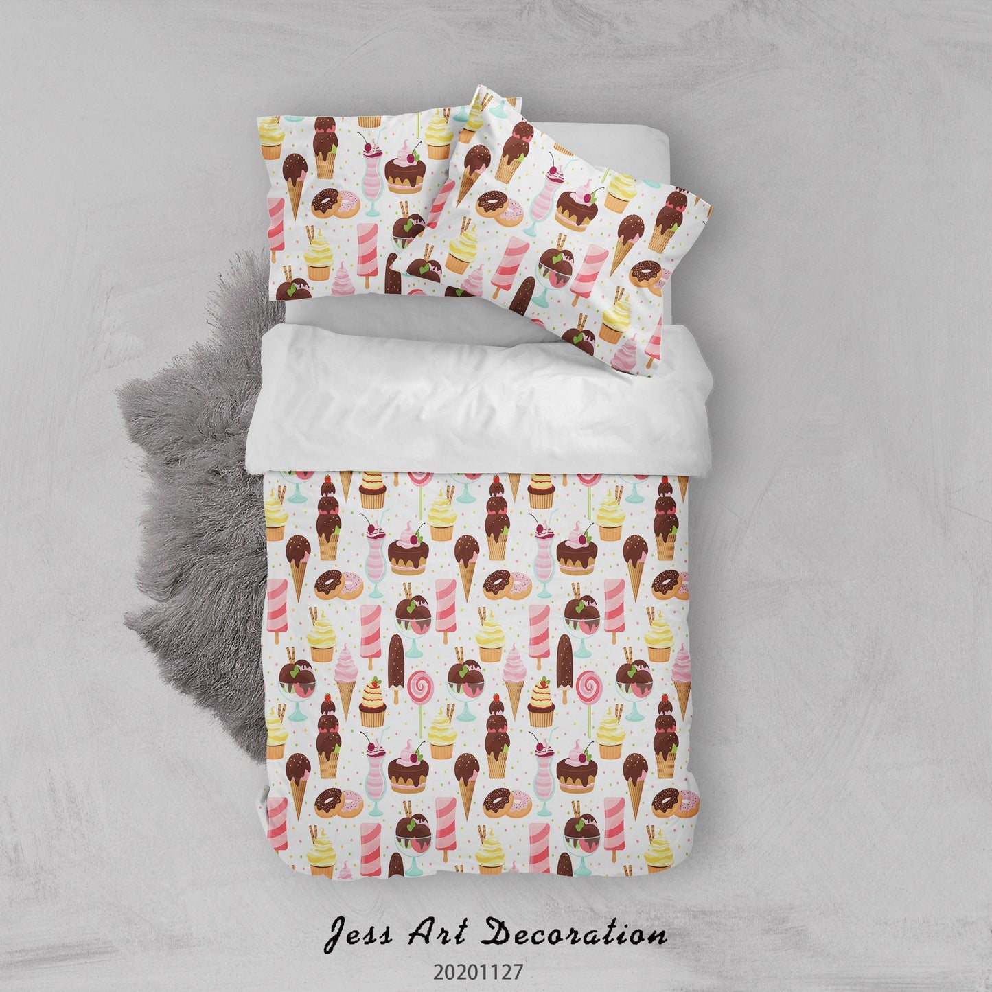 3D Cartoon Colorful Ice Cream Cupcake Pattern Quilt Cover Set Bedding Set Duvet Cover Pillowcases LXL