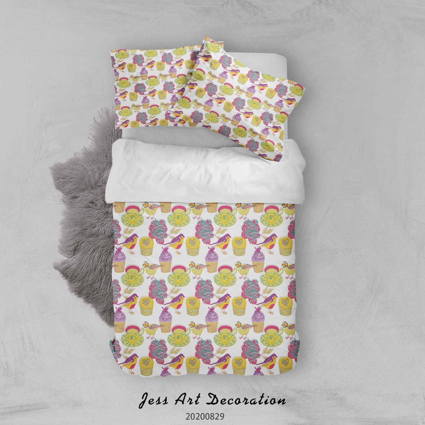 3D Abstract Hand Draw Cartoon Bird Dessert Pattern Quilt Cover Set Bedding Set Duvet Cover Pillowcases WJ 3544