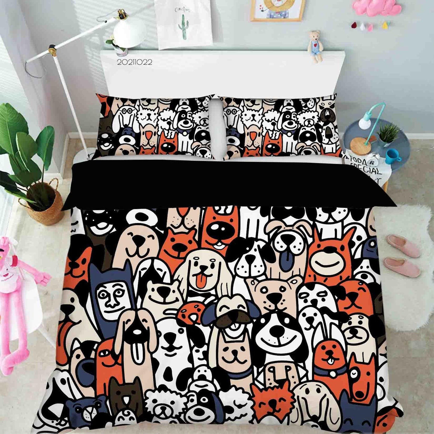 3D Cartoon Animal Dog Doodle Quilt Cover Set Bedding Set Duvet Cover Pillowcases 56