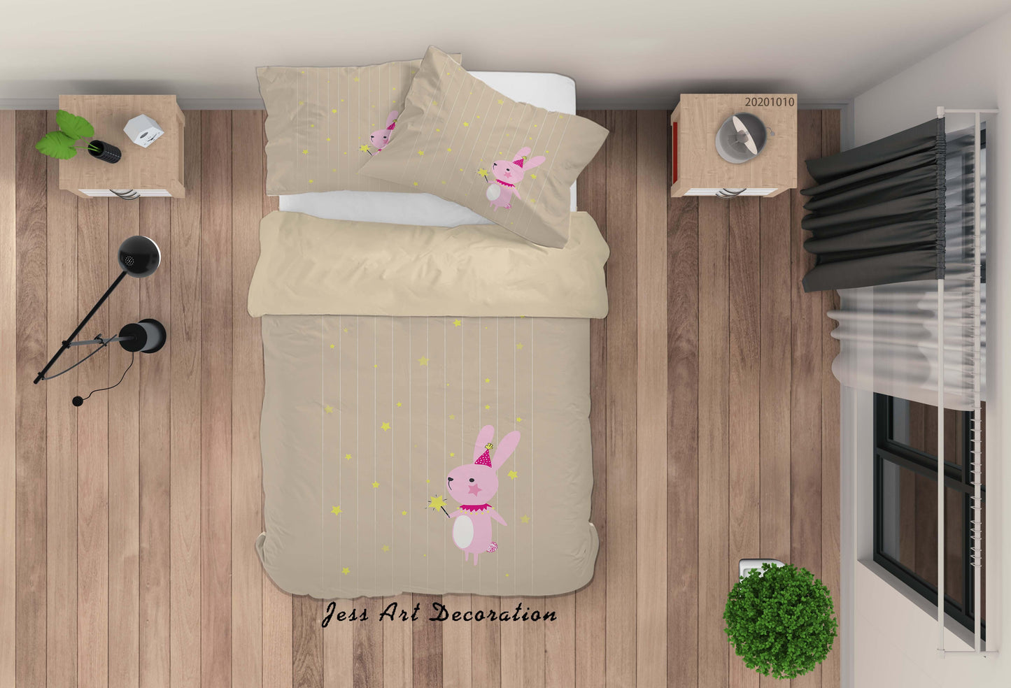 3D Cartoon Cute Animal Rabbit Star Quilt Cover Set Bedding Set Duvet Cover Pillowcases WJ 9557