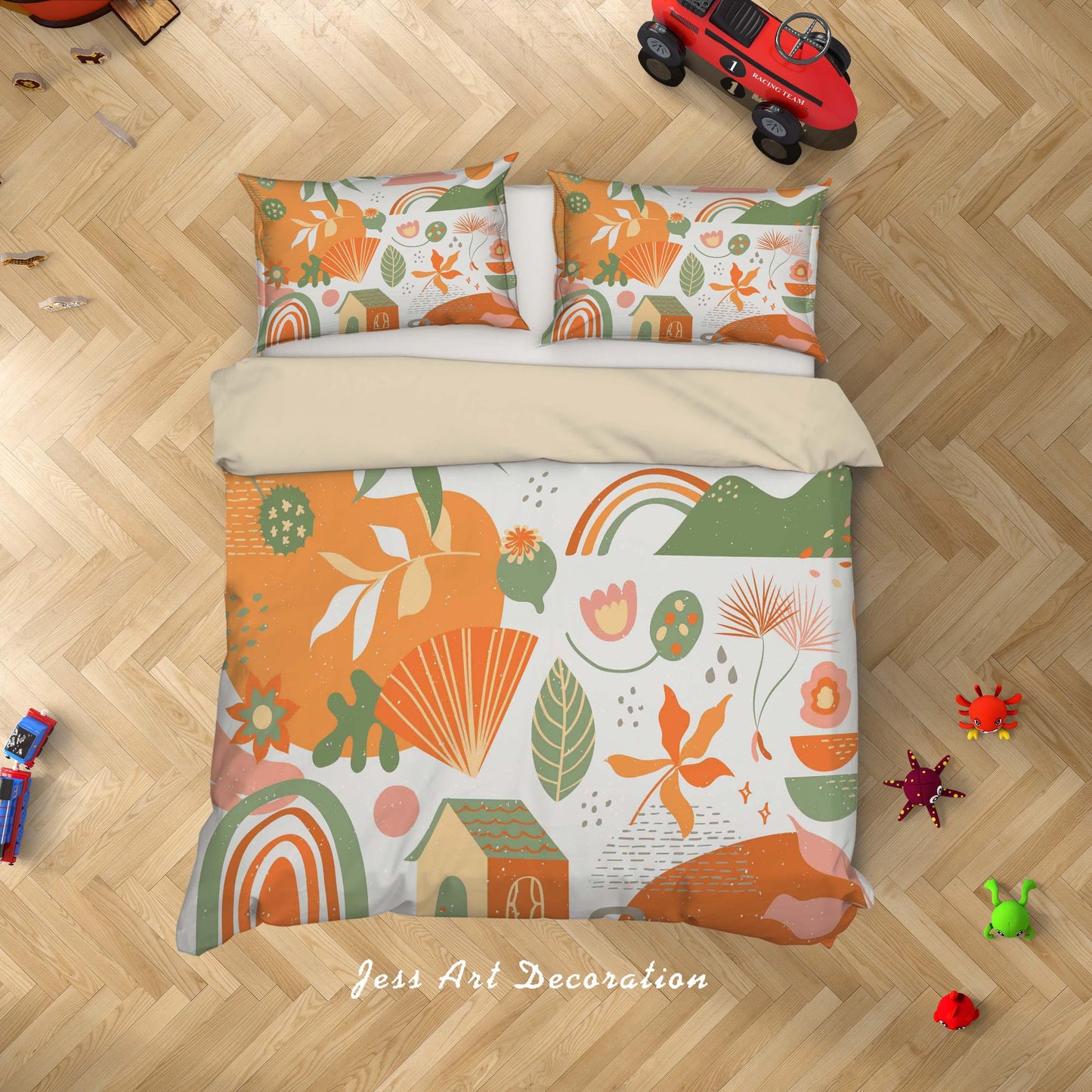 3D Cartoon Flower Rainbow House Quilt Cover Set Bedding Set Duvet Cover Pillowcases A011 LQH