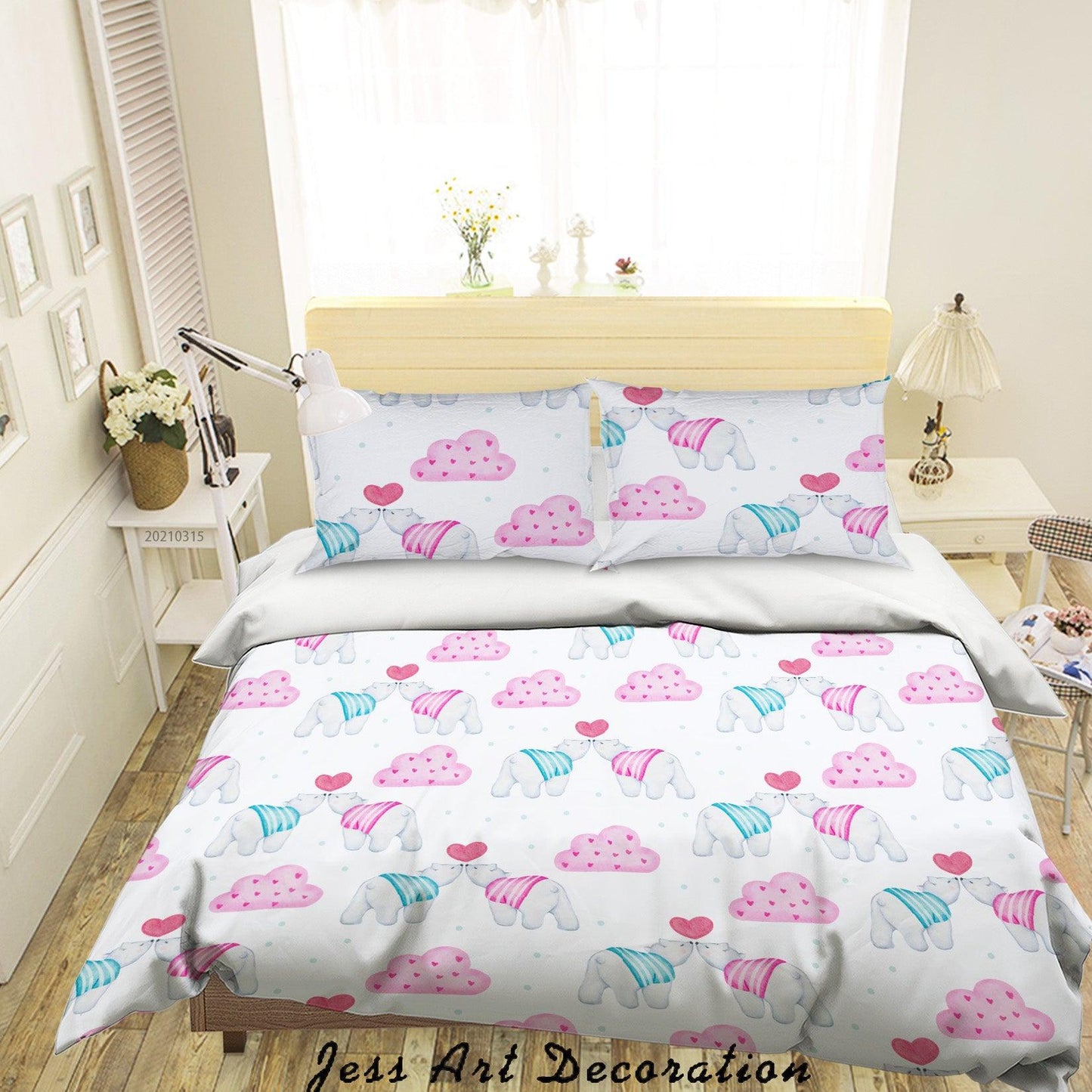 3D Cartoon Cloud Animal Bear Quilt Cover Set Bedding Set Duvet Cover Pillowcases 114