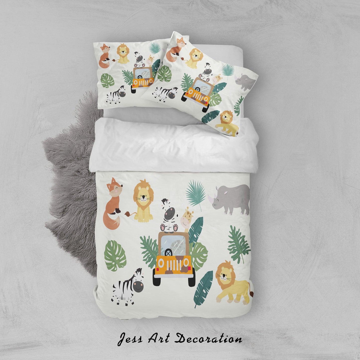 3D Cartoon Animal Lion Fox Zebra Rhinoceros Car Leaves Quilt Cover Set Bedding Set Duvet Cover Pillowcases SF18