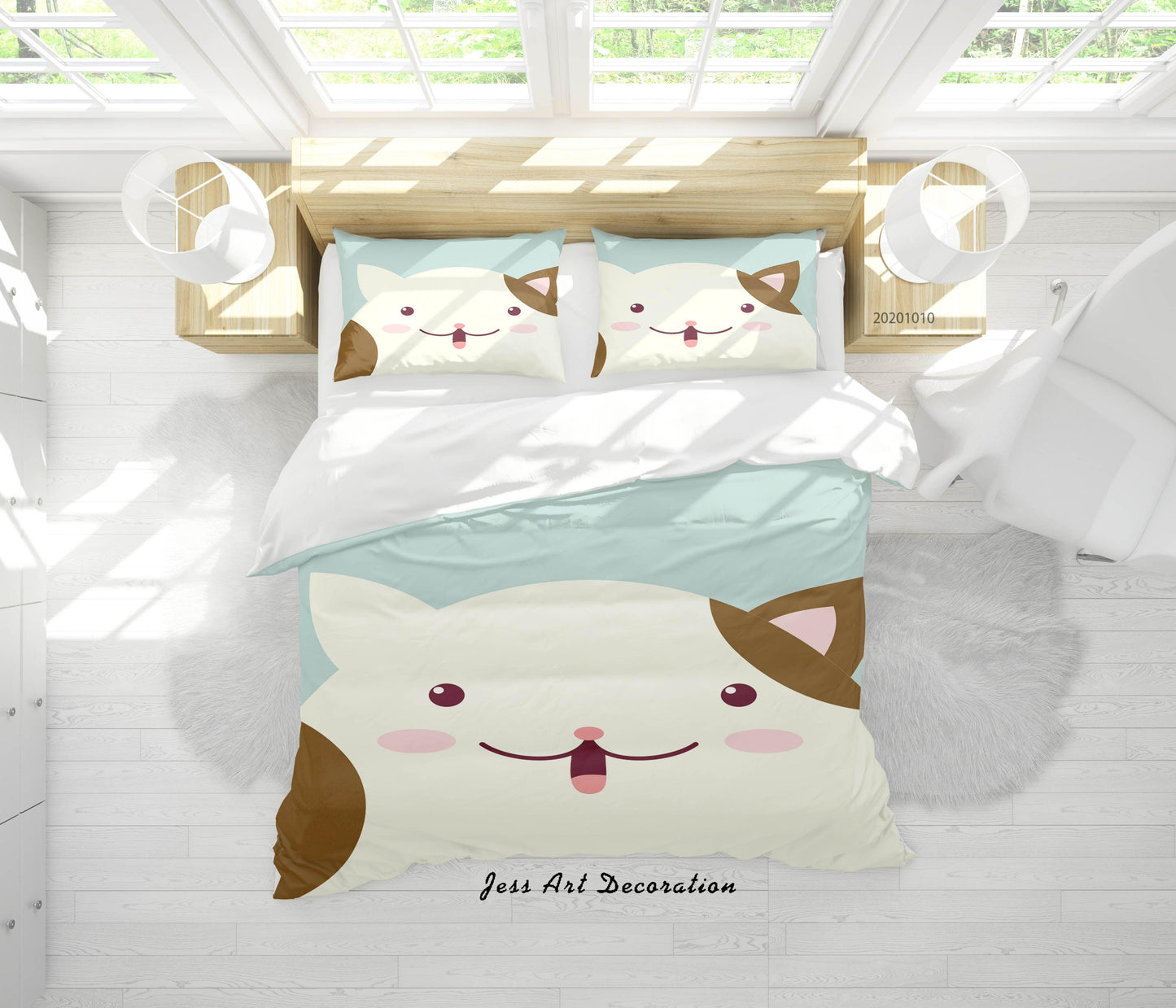 3D Cartoon Cute Animal Cat Quilt Cover Set Bedding Set Duvet Cover Pillowcases WJ 9536