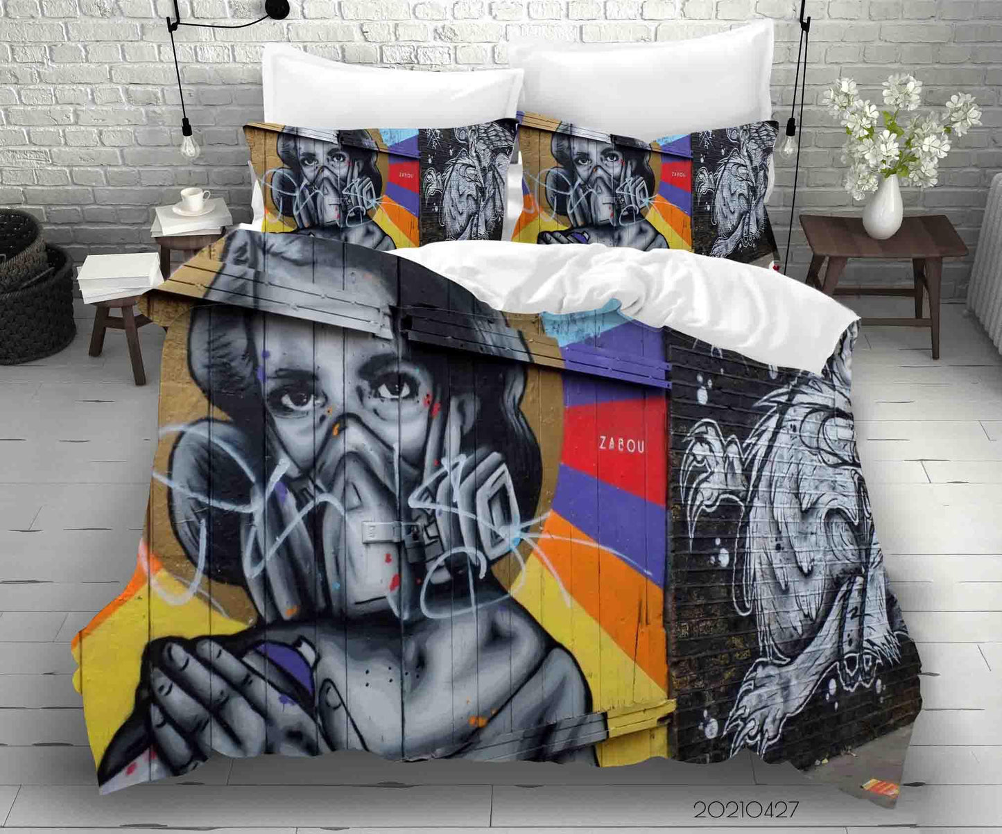 3D Abstract Colored Street Graffiti Quilt Cover Set Bedding Set Duvet Cover Pillowcases 68