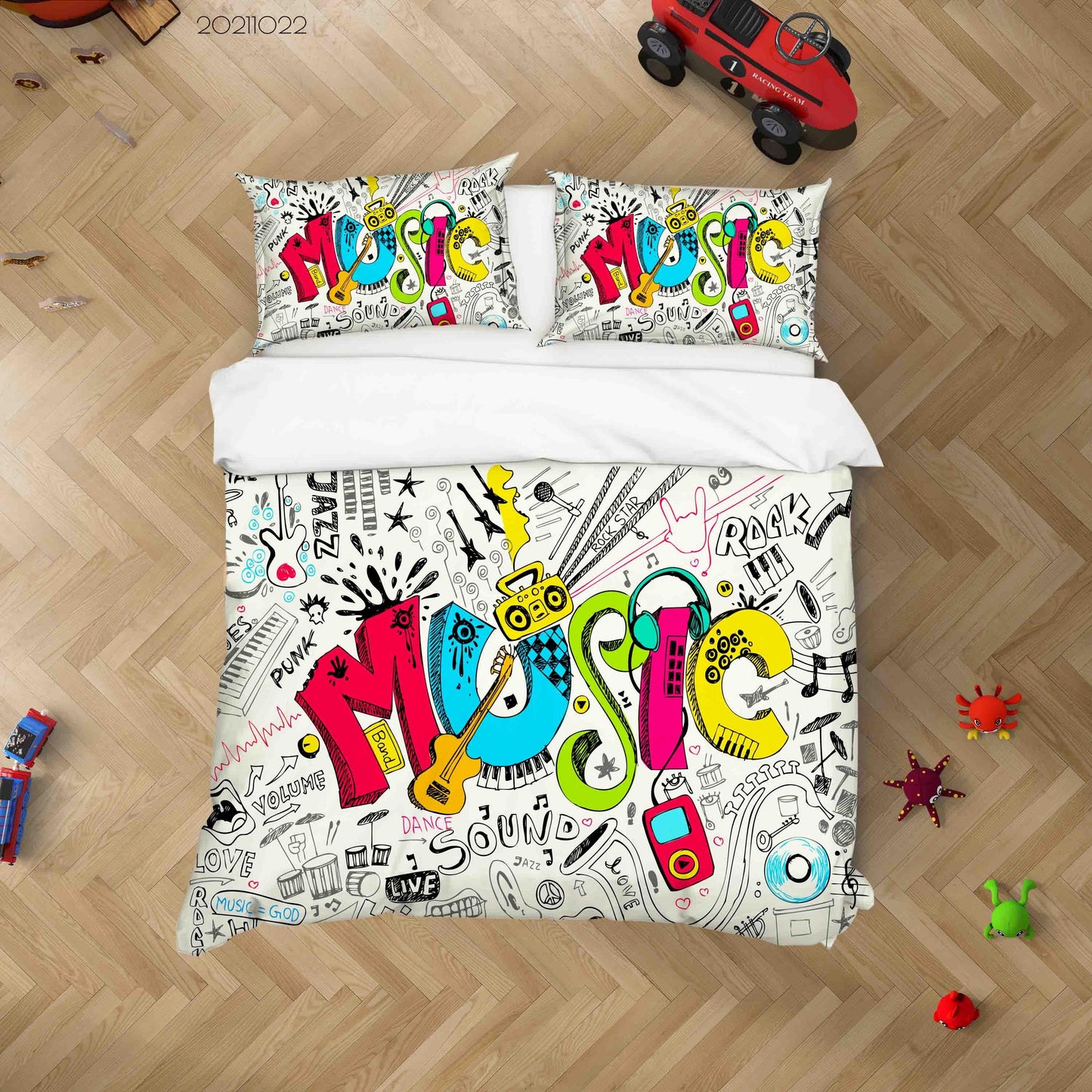3D Cartoon Color Music Doodle Quilt Cover Set Bedding Set Duvet Cover Pillowcases 65