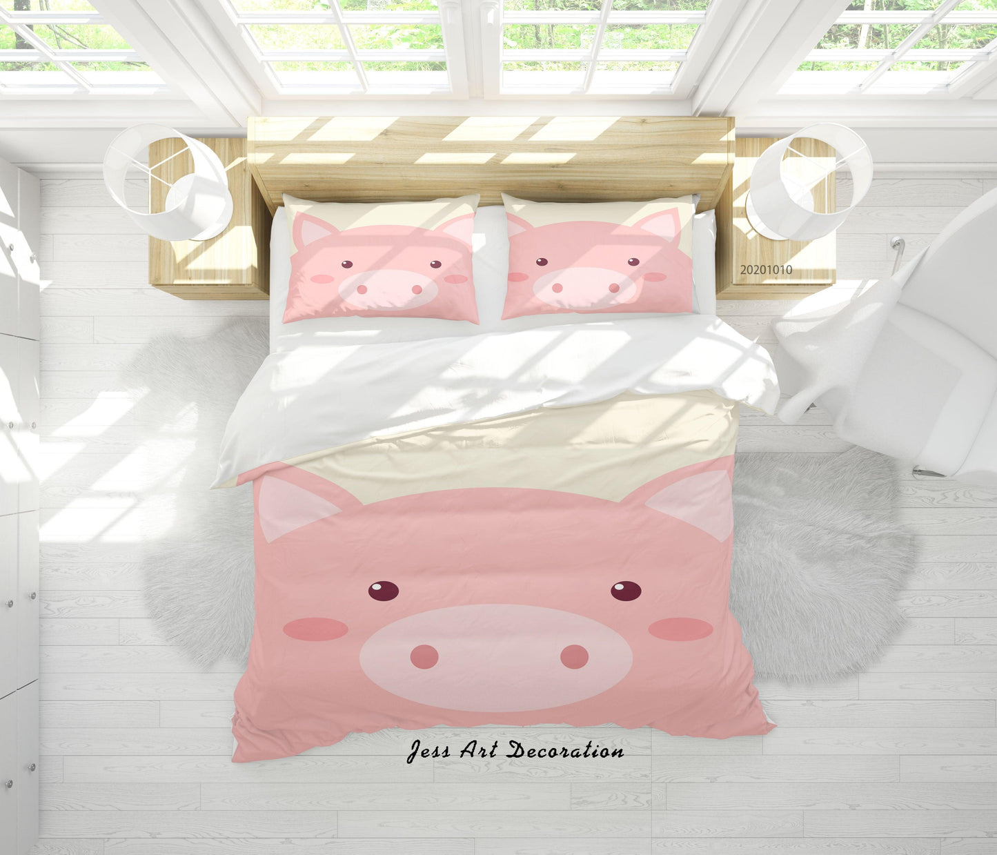 3D Cartoon Cute Animal Pig Quilt Cover Set Bedding Set Duvet Cover Pillowcases WJ 9523