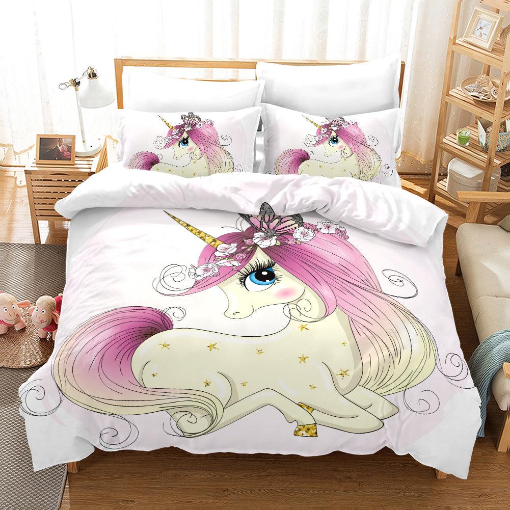 3D Cartoon Pink Unicorn Quilt Cover Set Bedding Set Pillowcases 110