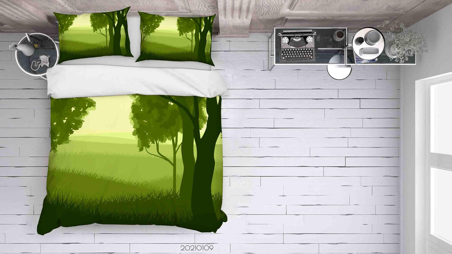 3D Cartoon Green Mountain Tree Quilt Cover Set Bedding Set Duvet Cover Pillowcases 16 LQH