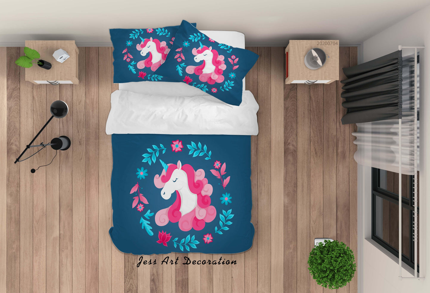3D Blue Floral Unicorn Quilt Cover Set Bedding Set Duvet Cover Pillowcases SF233