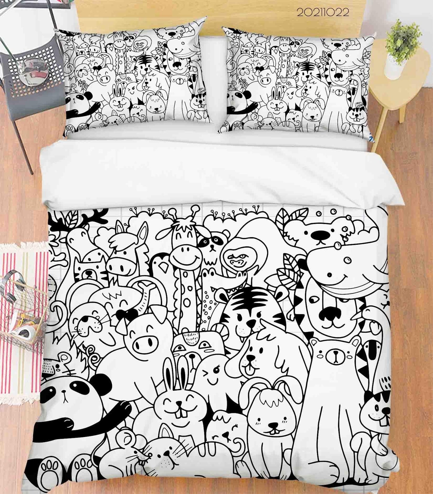 3D Cartoon Animal Pattern Doodle Quilt Cover Set Bedding Set Duvet Cover Pillowcases 7