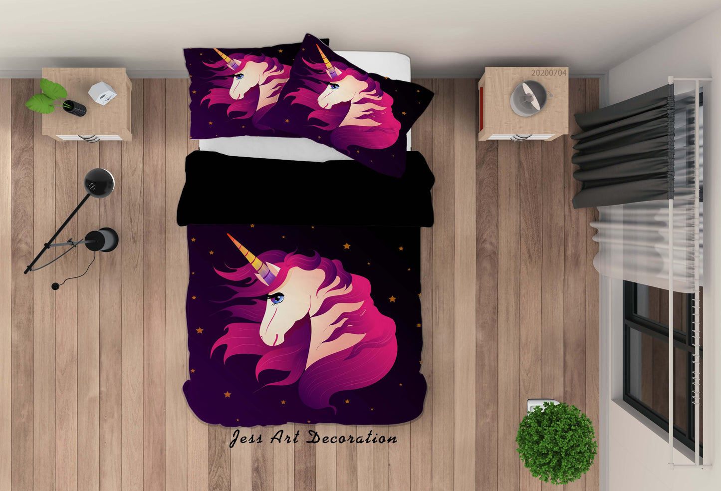 3D Black Unicorn Quilt Cover Set Bedding Set Duvet Cover Pillowcases SF247