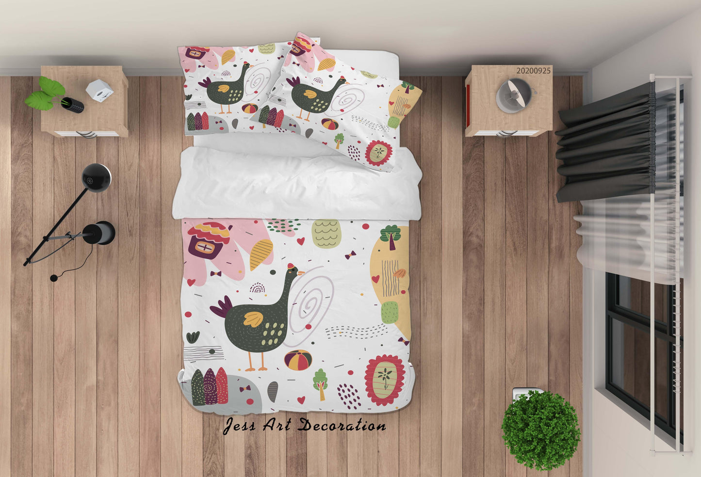 3D Cartoon Animal Chicken Pattern Quilt Cover Set Bedding Set Duvet Cover Pillowcases WJ 6461