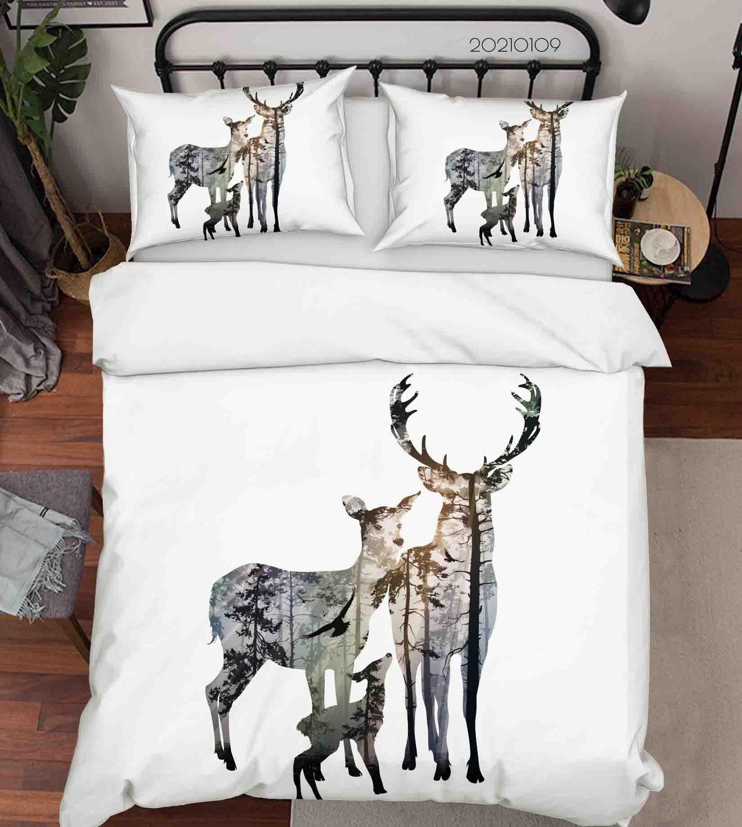 3D Cartoon Animal Elk Forest Quilt Cover Set Bedding Set Duvet Cover Pillowcases 68 LQH
