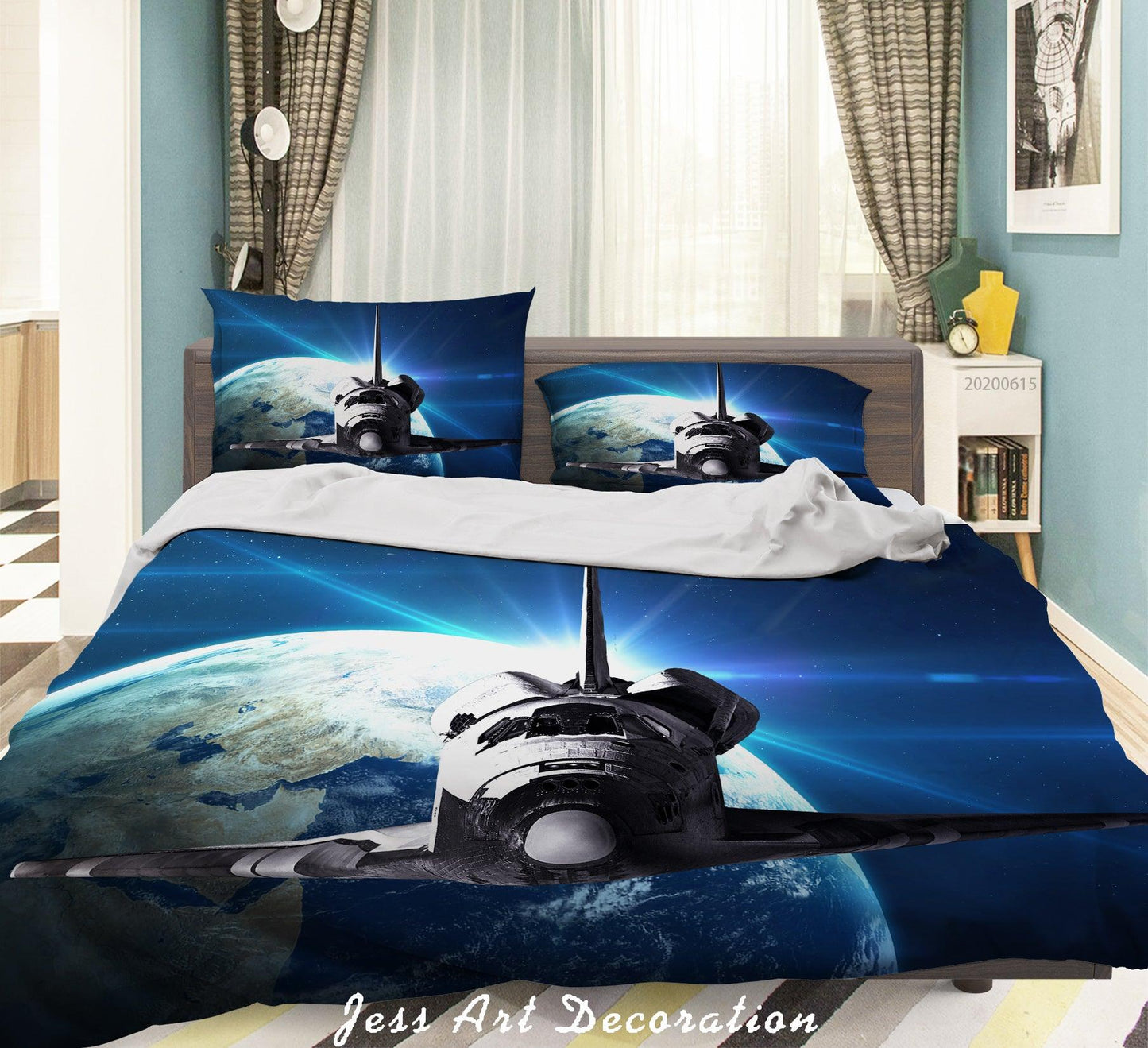 3D Blue Planet Aircraft Quilt Cover Set Bedding Set Duvet Cover Pillowcases SF82