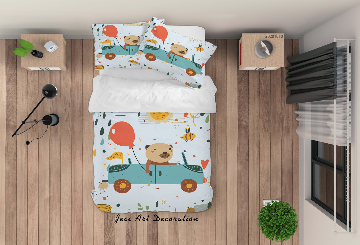 3D Cartoon Cute Animal Bear Car Quilt Cover Set Bedding Set Duvet Cover Pillowcases WJ 9561