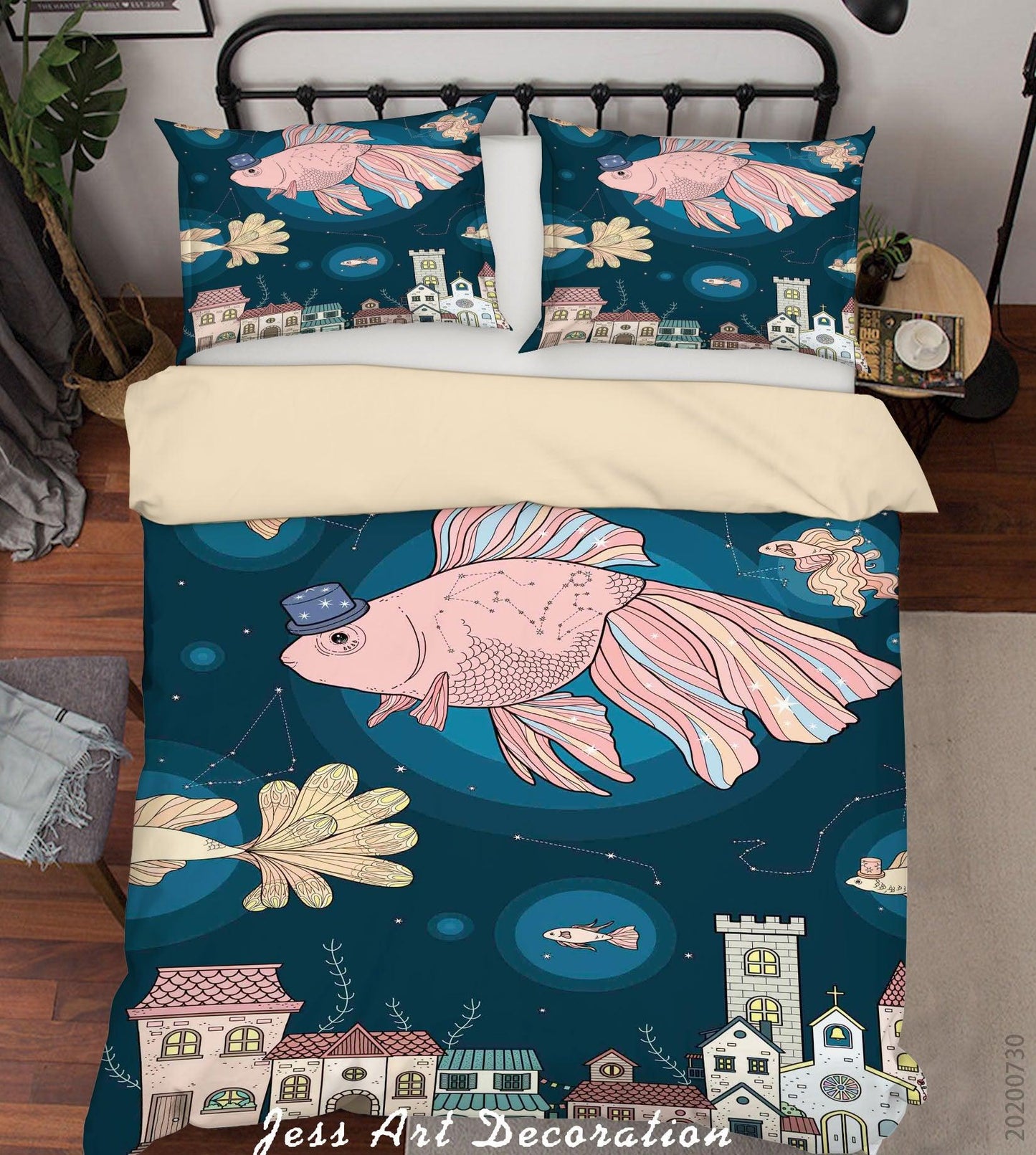 3D Cartoon Floral Carp Villa Quilt Cover Set Bedding Set Duvet Cover Pillowcases LXL 68