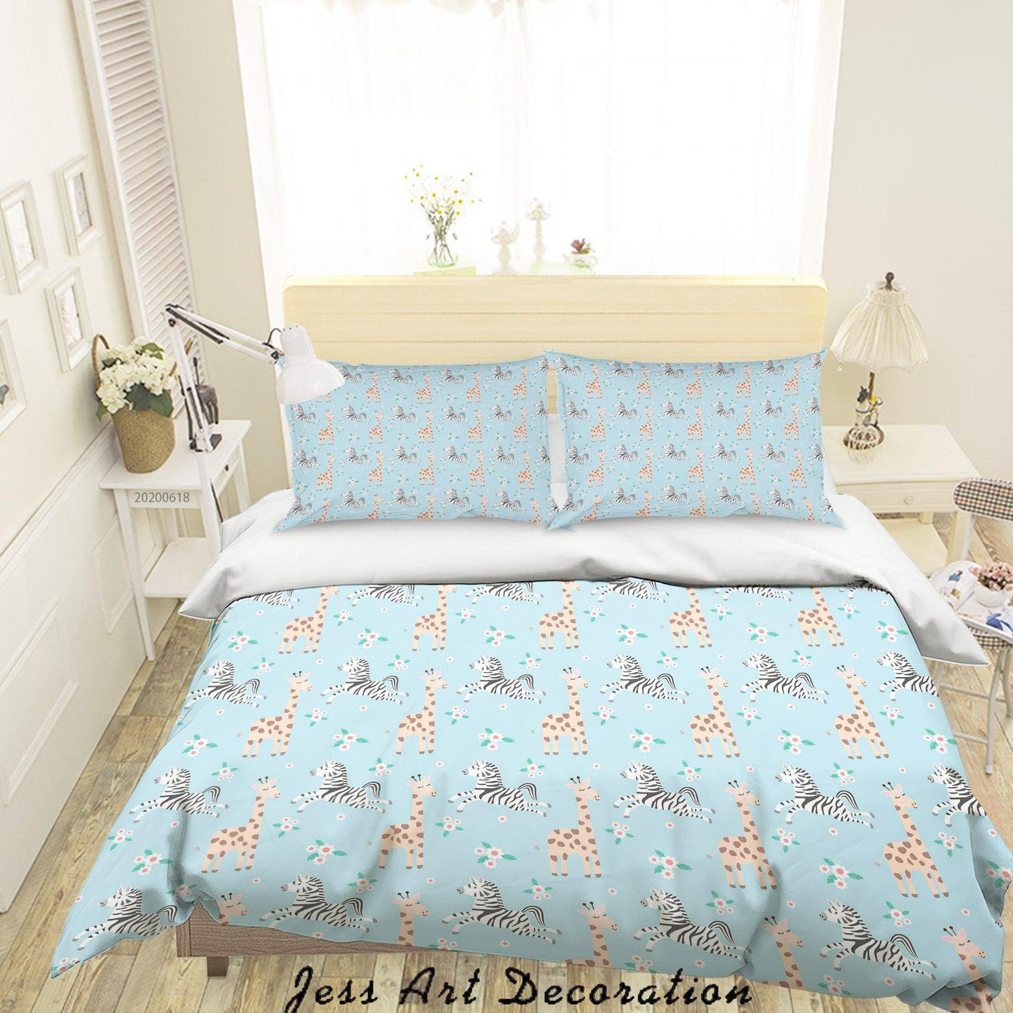 3D Blue Giraffe Zebra Floral Quilt Cover Set Bedding Set Duvet Cover Pillowcases SF49