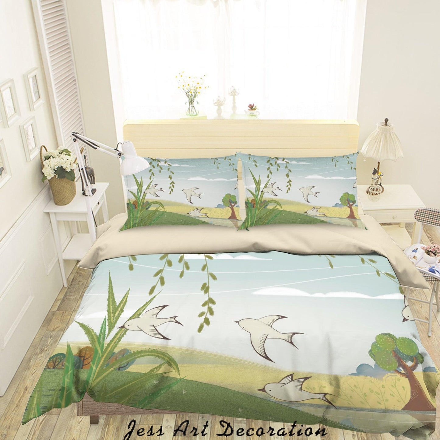 3D Cartoon Bird Tree Painting Quilt Cover Set Bedding Set Duvet Cover Pillowcases A548 LQH