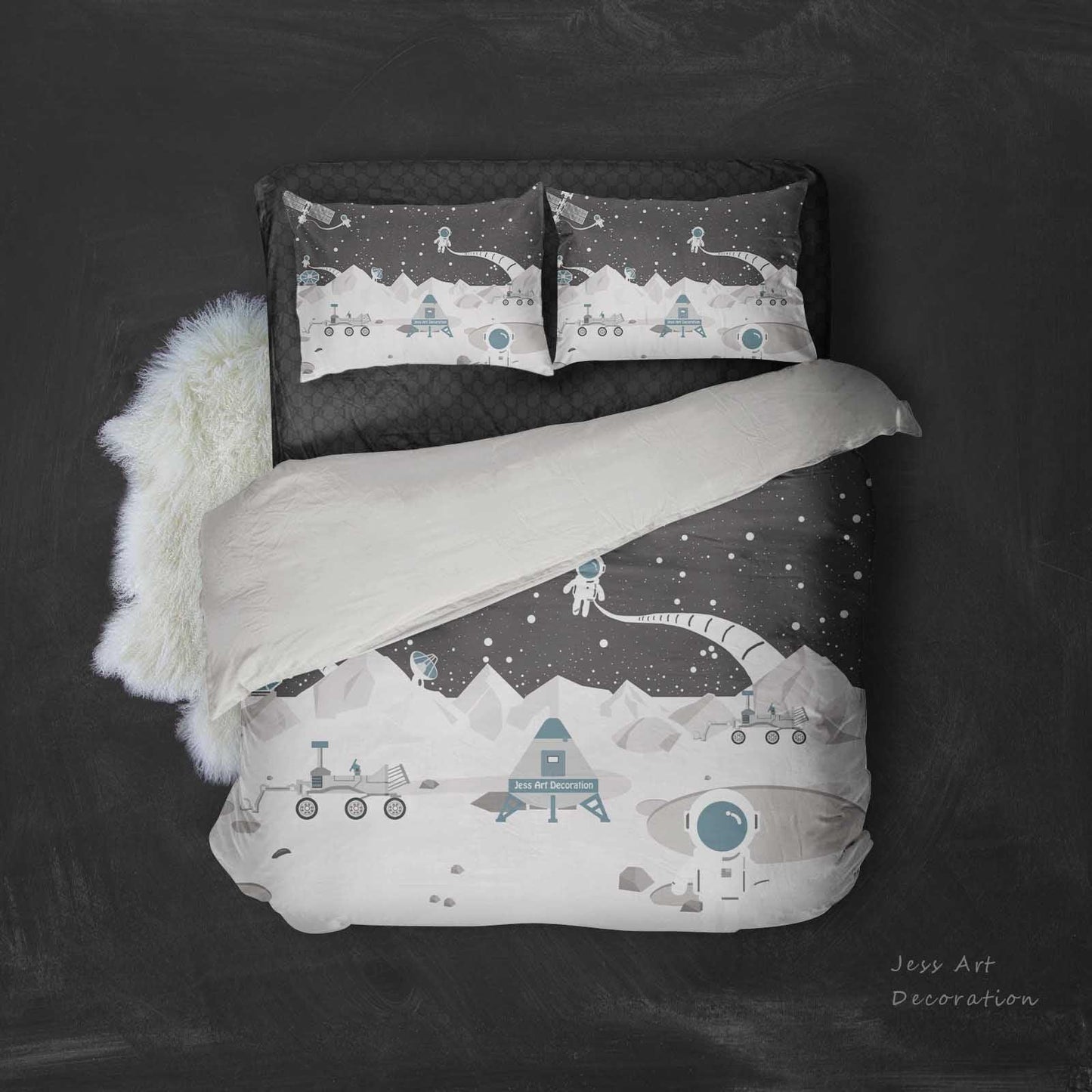 3D Black White Astronaut Universe Radar Satellite Quilt Cover Set Bedding Set Pillowcases 48