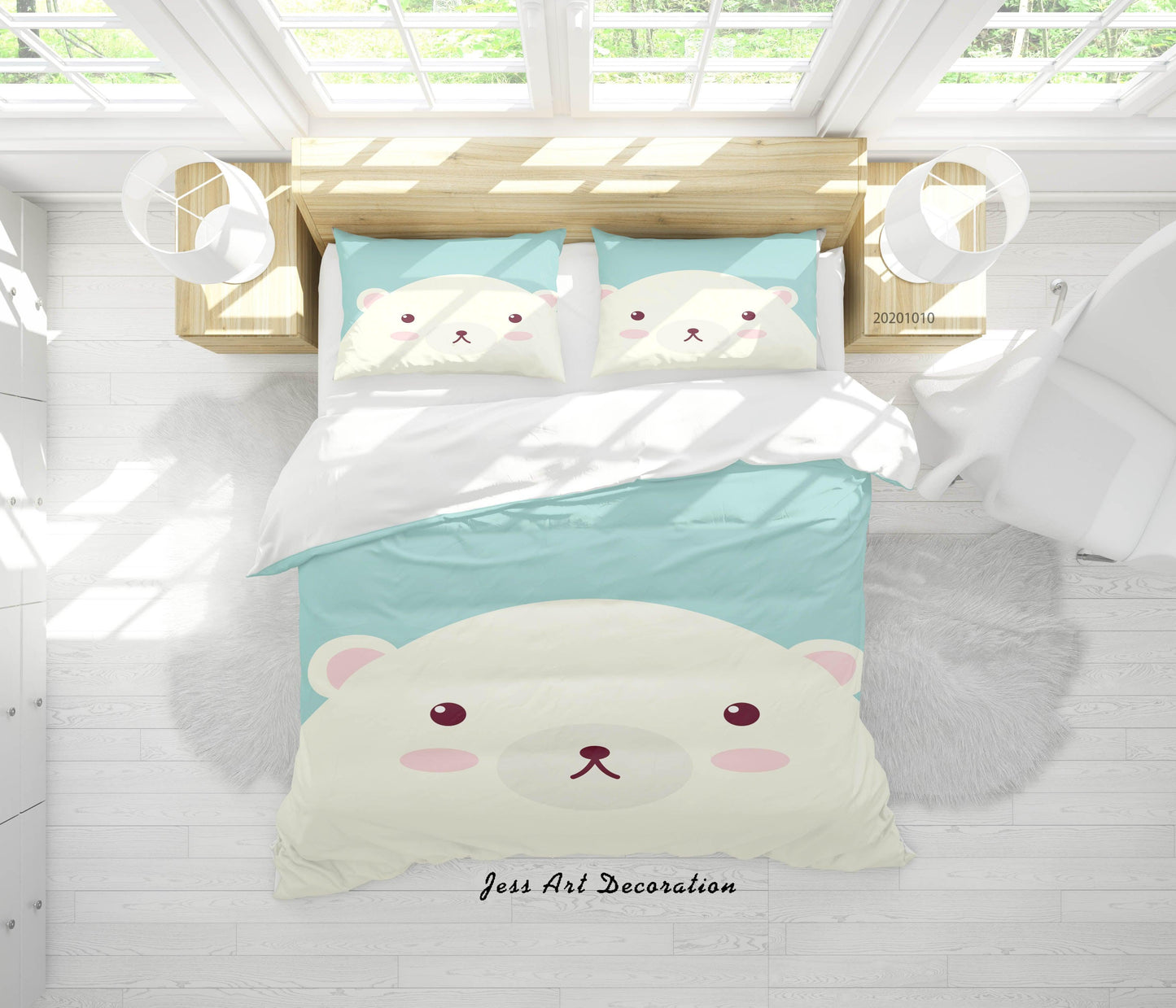 3D Cartoon Cute Animal Polar Bear Quilt Cover Set Bedding Set Duvet Cover Pillowcases WJ 9527