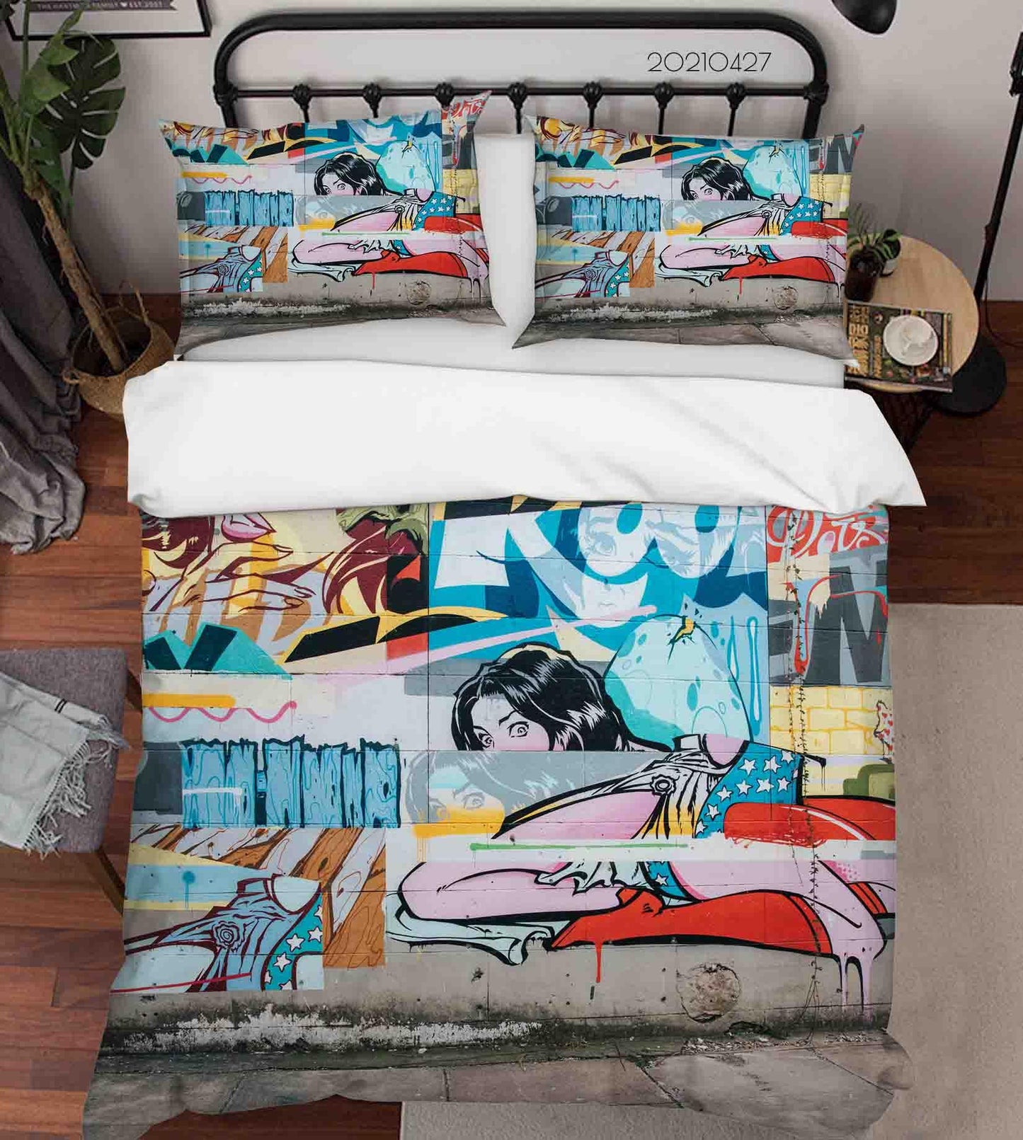 3D Abstract Colored Street Graffiti Quilt Cover Set Bedding Set Duvet Cover Pillowcases 125