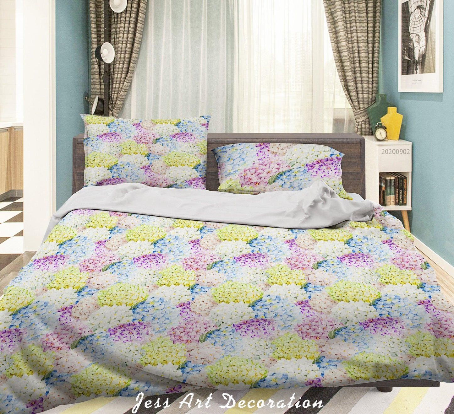 3D Blue Purple Yellow Flowers Pattern Quilt Cover Set Bedding Set Duvet Cover Pillowcases WJ 1401