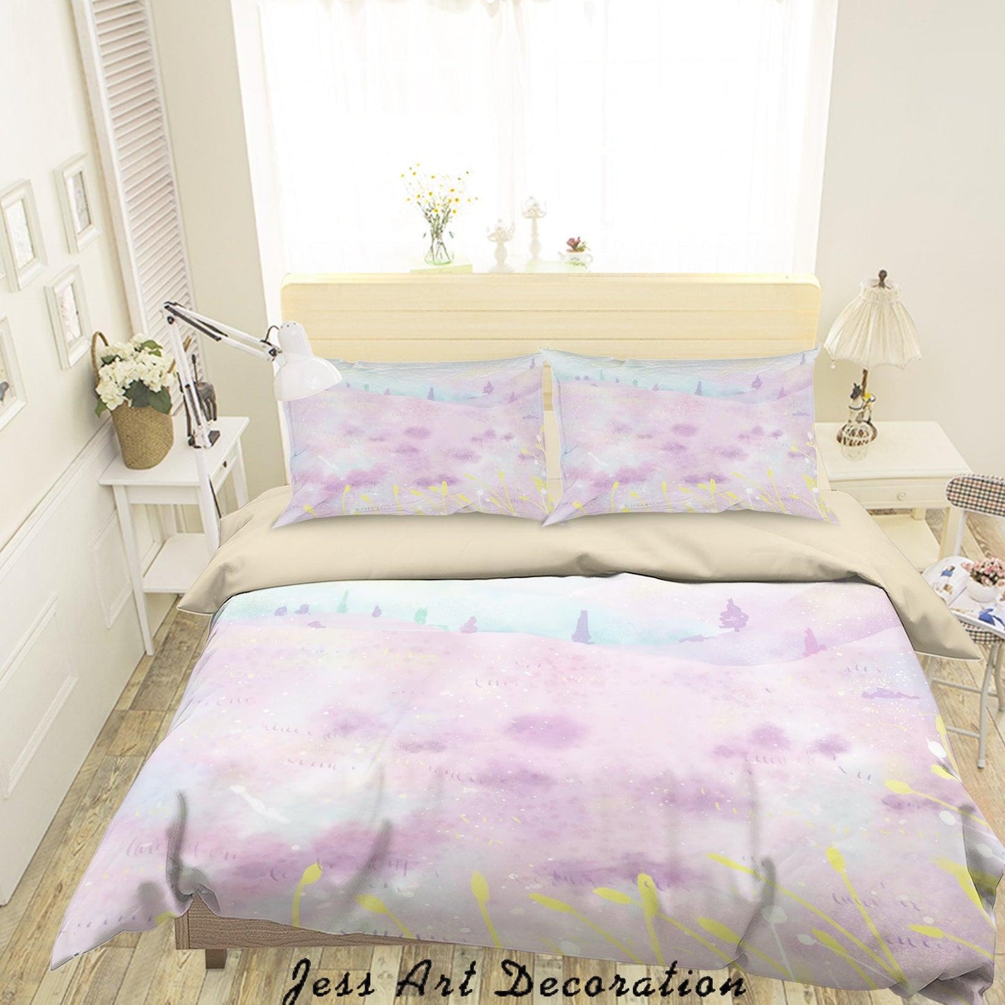 3D Cartoon Purple Hillside Tree Quilt Cover Set Bedding Set Duvet Cover Pillowcases A551 LQH