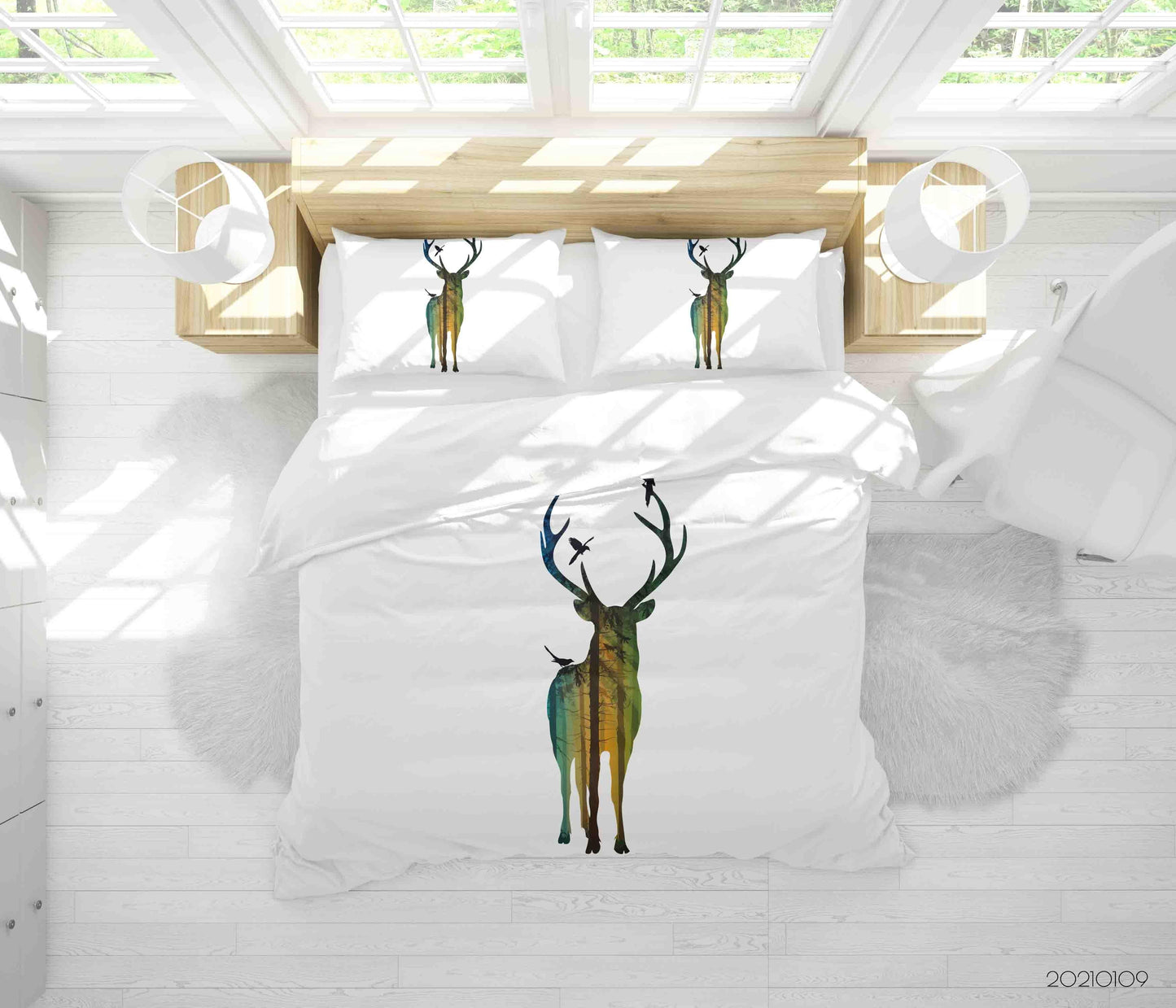 3D Cartoon Animal Elk Forest Bird Quilt Cover Set Bedding Set Duvet Cover Pillowcases 67 LQH