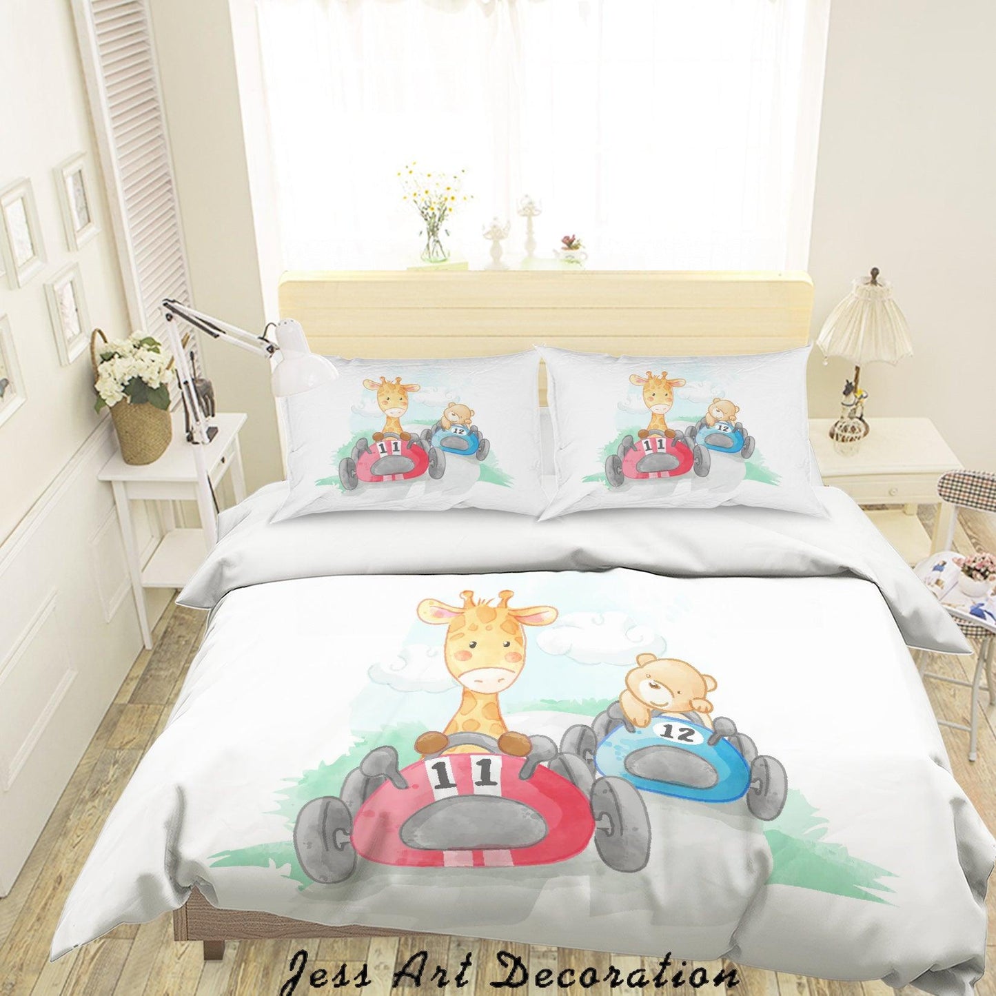 3D Cartoon Car Giraffe Bear Quilt Cover Set Bedding Set Duvet Cover Pillowcases SF41
