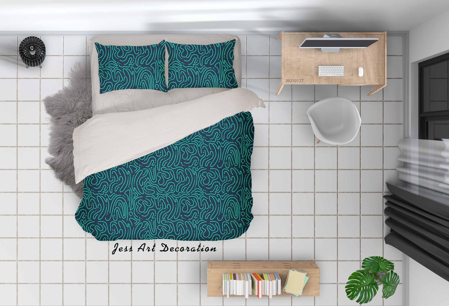 3D Abstract Green Geometry Line Quilt Cover Set Bedding Set Duvet Cover Pillowcases 179