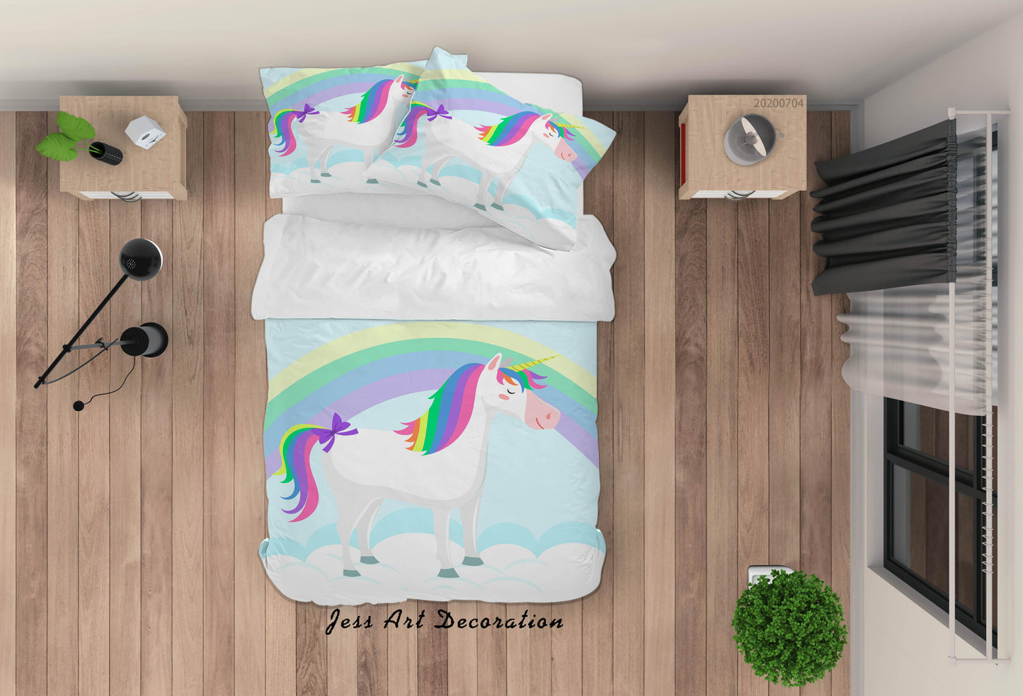 3D Blue Unicorn Rainbow Quilt Cover Set Bedding Set Duvet Cover Pillowcases SF188